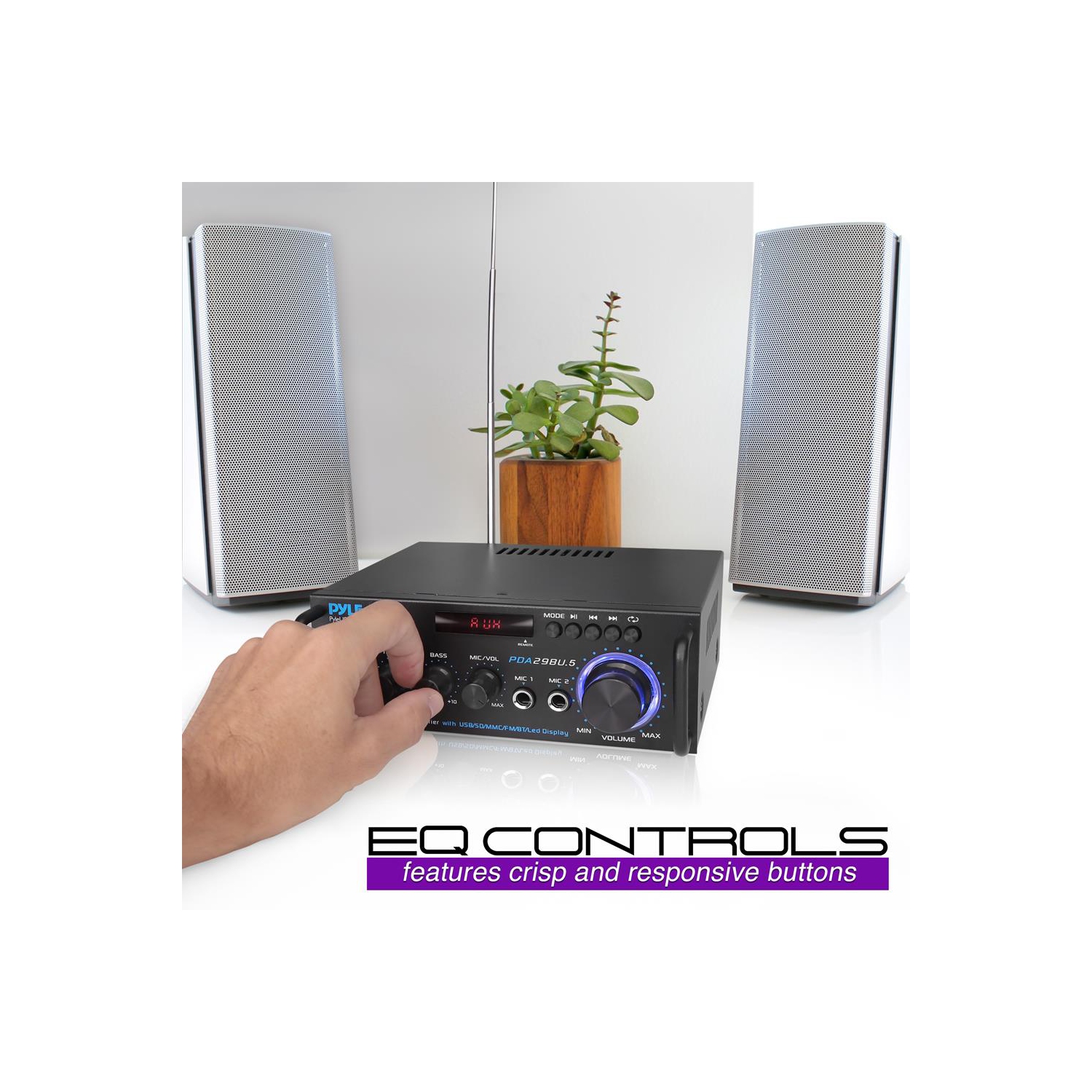 Amplificateur de puissance stéréo sans fil BT - amplificateur compact et audio pour diffusion en continu série bleue avec borniers RCA et