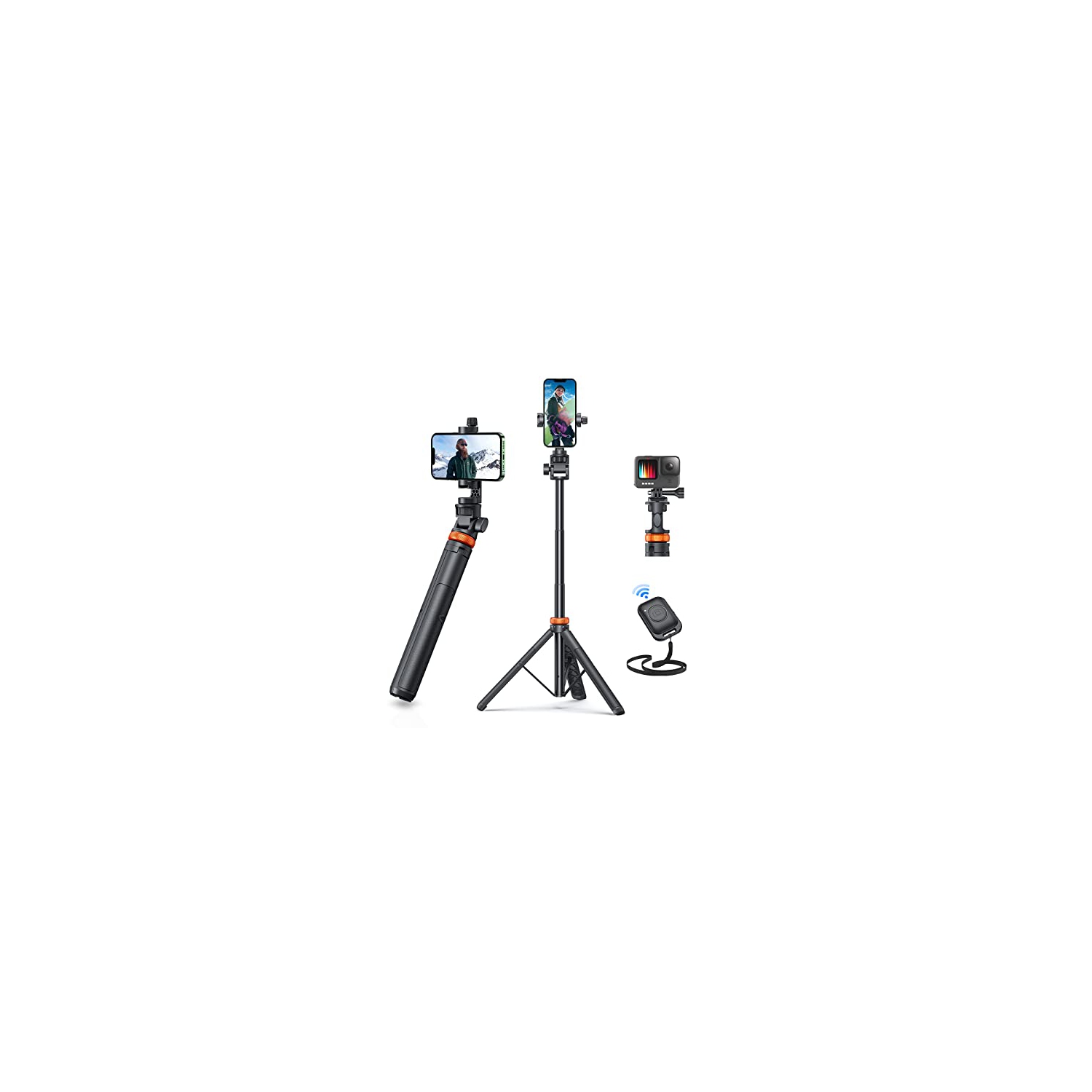 62" Phone Tripod, Selfie Stick Tripod with Remote, Upgraded iPhone Tripod Stand & Travel Tripod, Solidest Cell Phone Tripod Compatible with iPhone 14/13/12 Pro Max/Samsung/GoPro/D