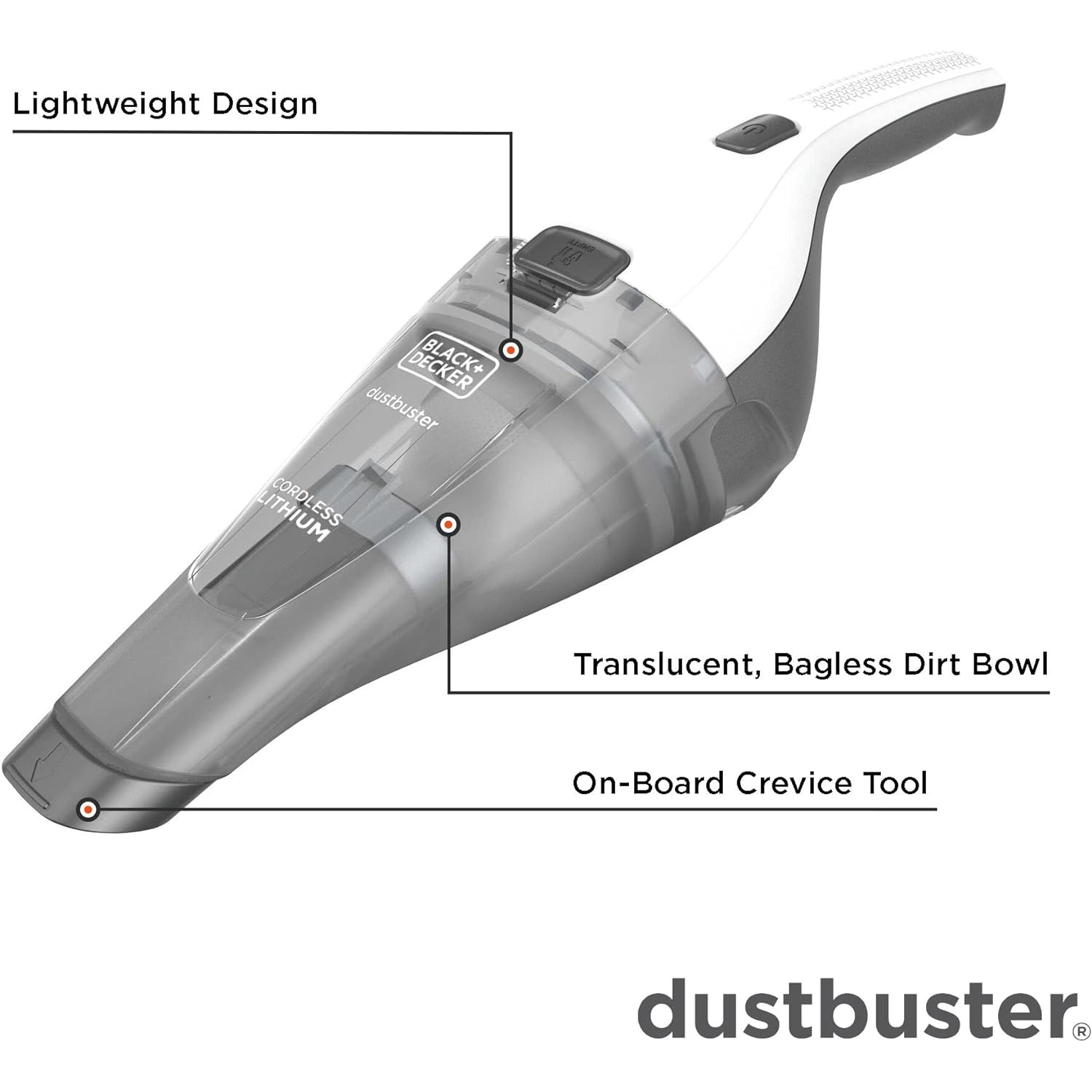 Aspirateur à main sans fil BLACK+Decker dustbuster QuickClean avec suceur plat, blanc
