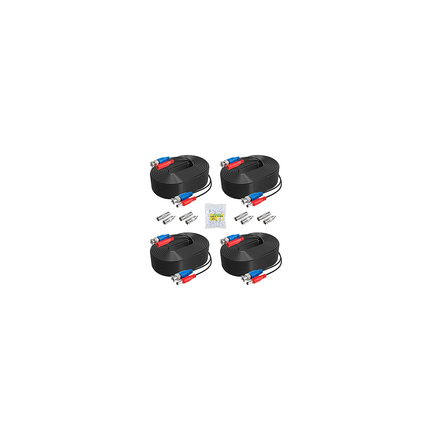 4 Pack 30M/100ft All-in-One Video Power Cables, BNC Extension Surveillance Camera Cables for CCTV Security DVR System Installation, Free 8 x BNC