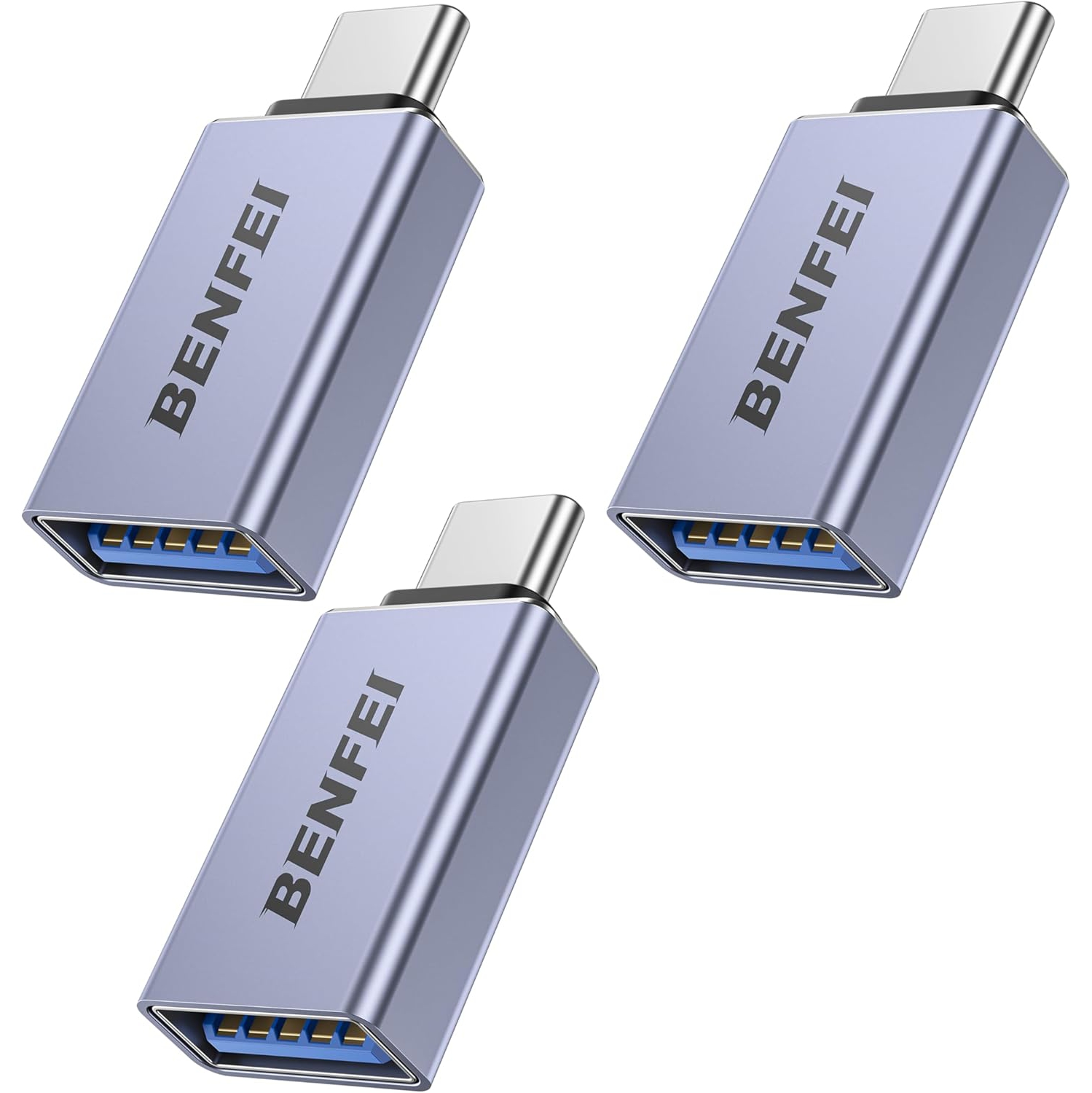 BENFEI USB-C to USB 3.0 Adapter, 3 Pack, Male to Female for iPhone 15, MacBook, iPad Pro, Gray