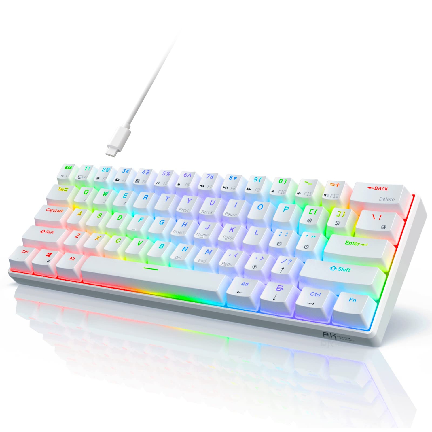 RK ROYAL KLUDGE RK61 Wired 60% Mechanical Gaming Keyboard Programmable QMK/VIA RGB Backlit 61 Keys