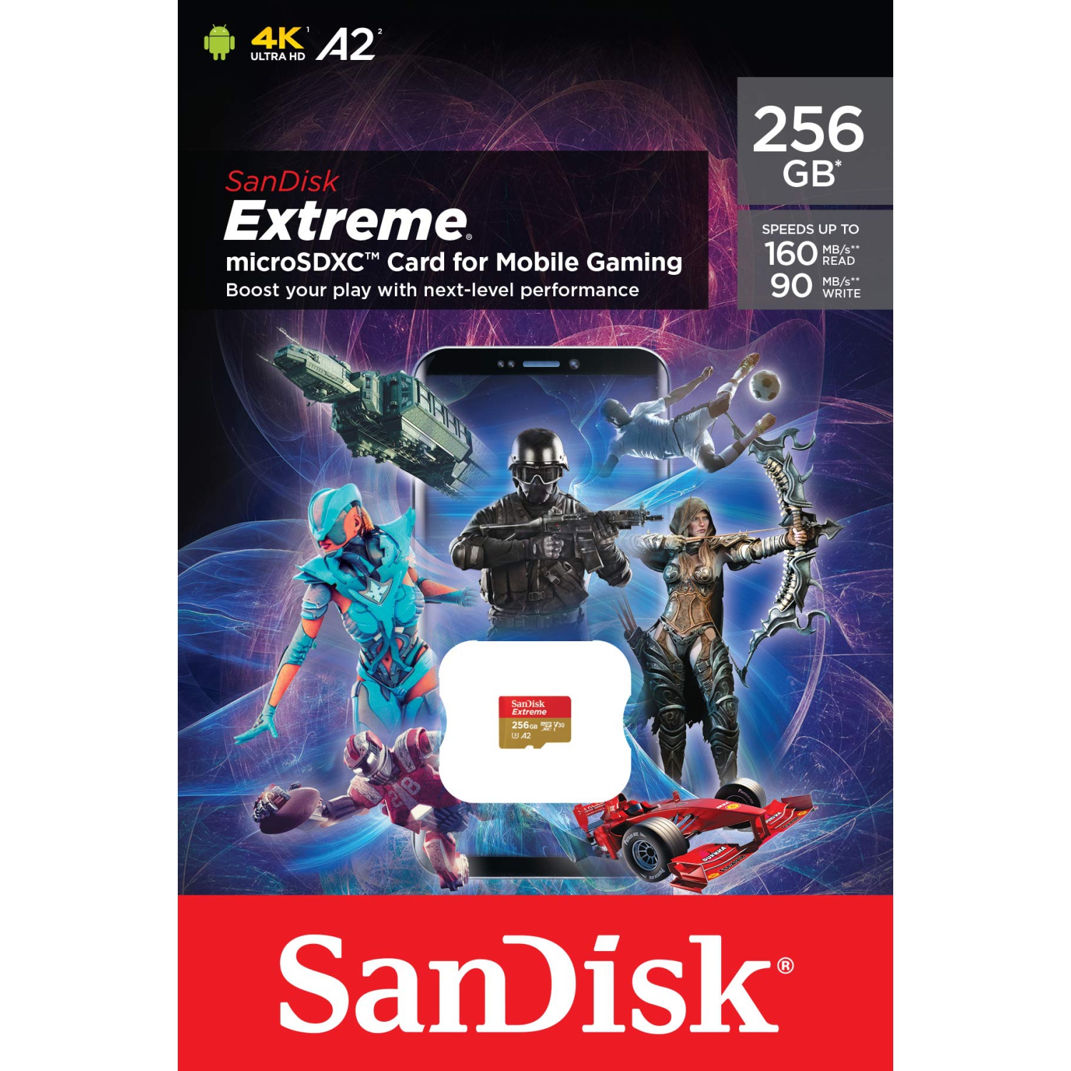 Carte microSD UHS-I Extreme for Mobile Gaming de 256 Go - C10 Go, U3 Go, V30 Go, 4K Go, A2 To MICRO SD : SDSQXA1-256G-GN6GN