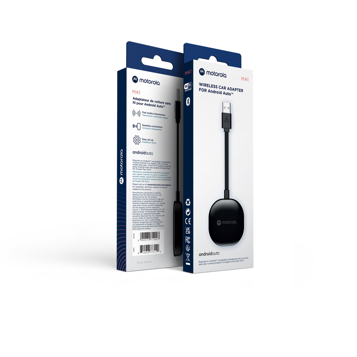 Adaptateur sans fil pour voiture MA1 de Motorola pour Android Auto - Noir