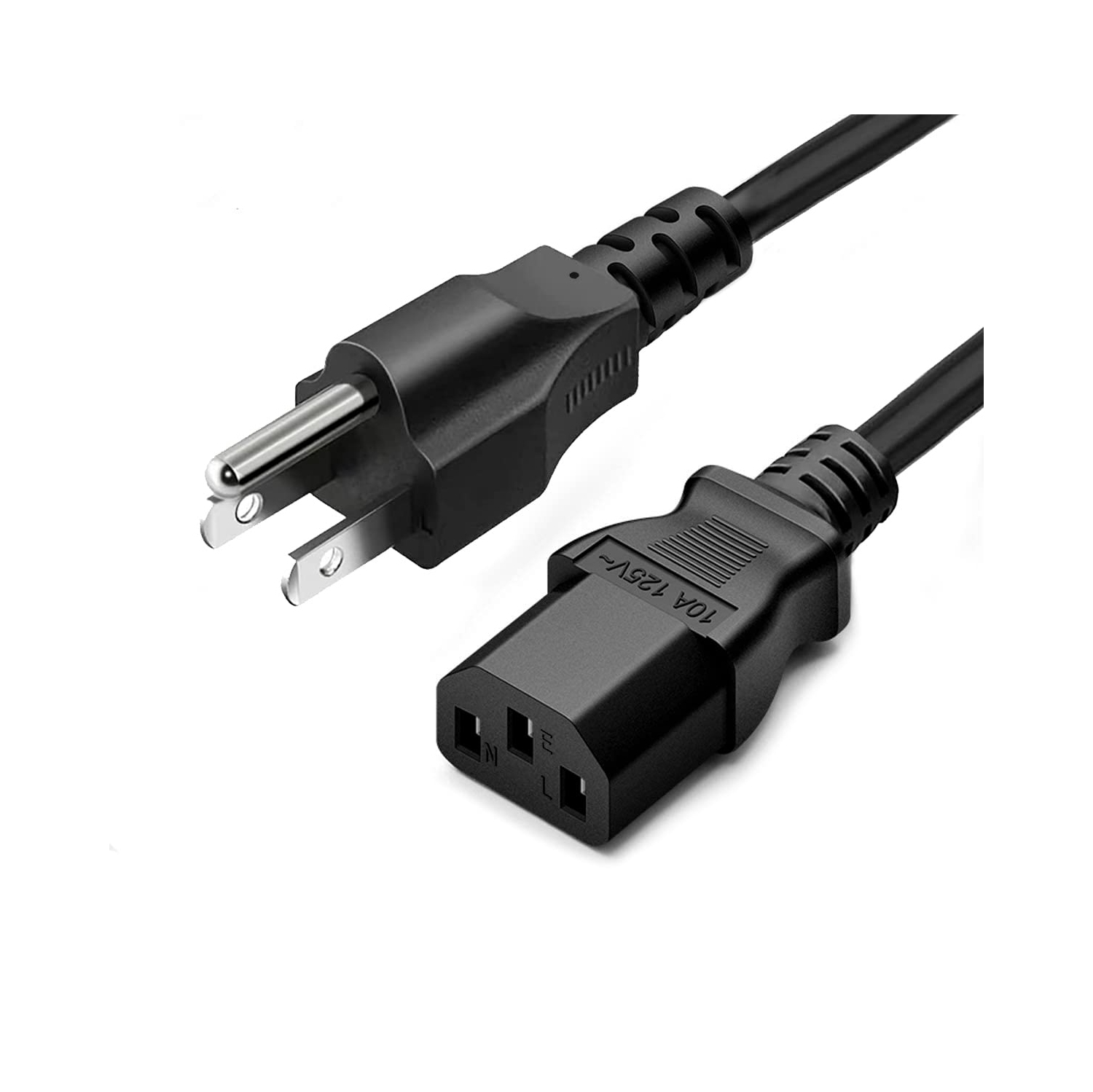 Standard 5ft 10 Amps 125 Volts Black 3 Prong AC Power Cord Cable for Electronics, TV, Computer, Printer, Radio, Monitor, Samsung, Dell, Vizio, LG,