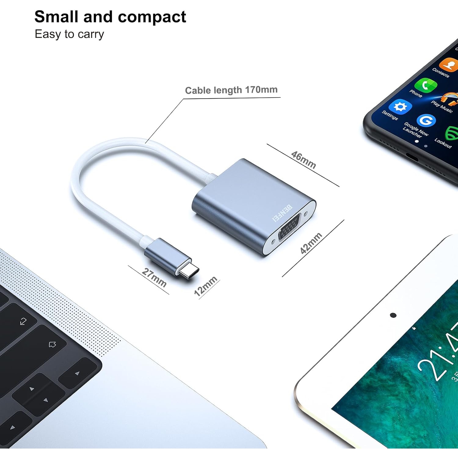 BENFEI USB-C to VGA Adapter, Thunderbolt 3/4 Compatible for iPhone 15, MacBook, Aluminium Shell
