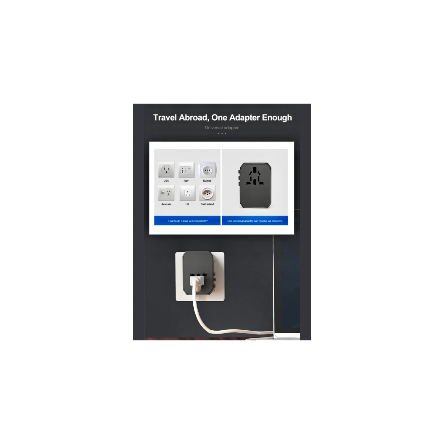 TUTT Travel Essentials | Adaptateur universel de voyage 180 pays + Kit international Adaptateur 4 USB+type-C US UK eu Australie