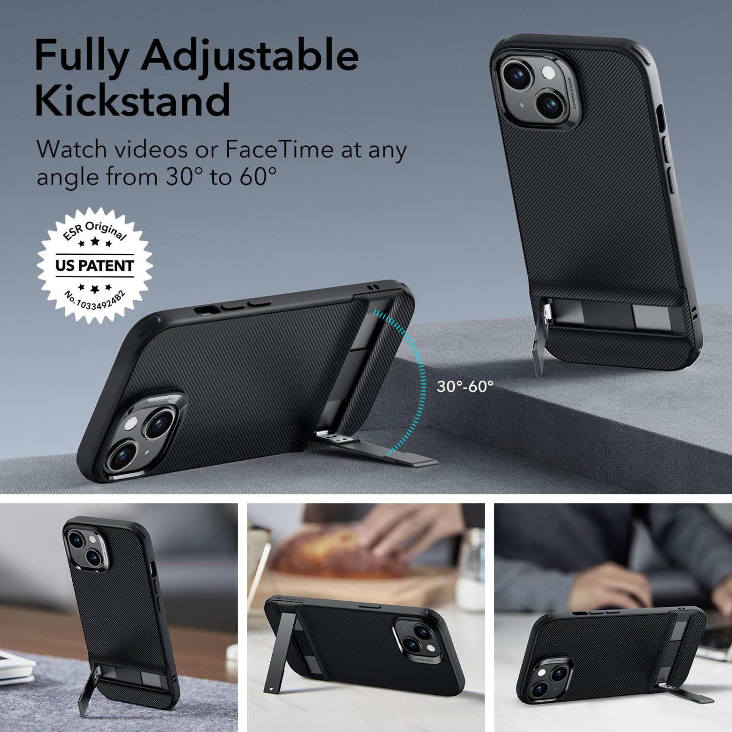 iPhone 15 Plus Case, Metal Kickstand Case, 3 Stand Modes, Military-Grade Drop Protection, Supports Wireless Charging, Slim Back Cover with Patented