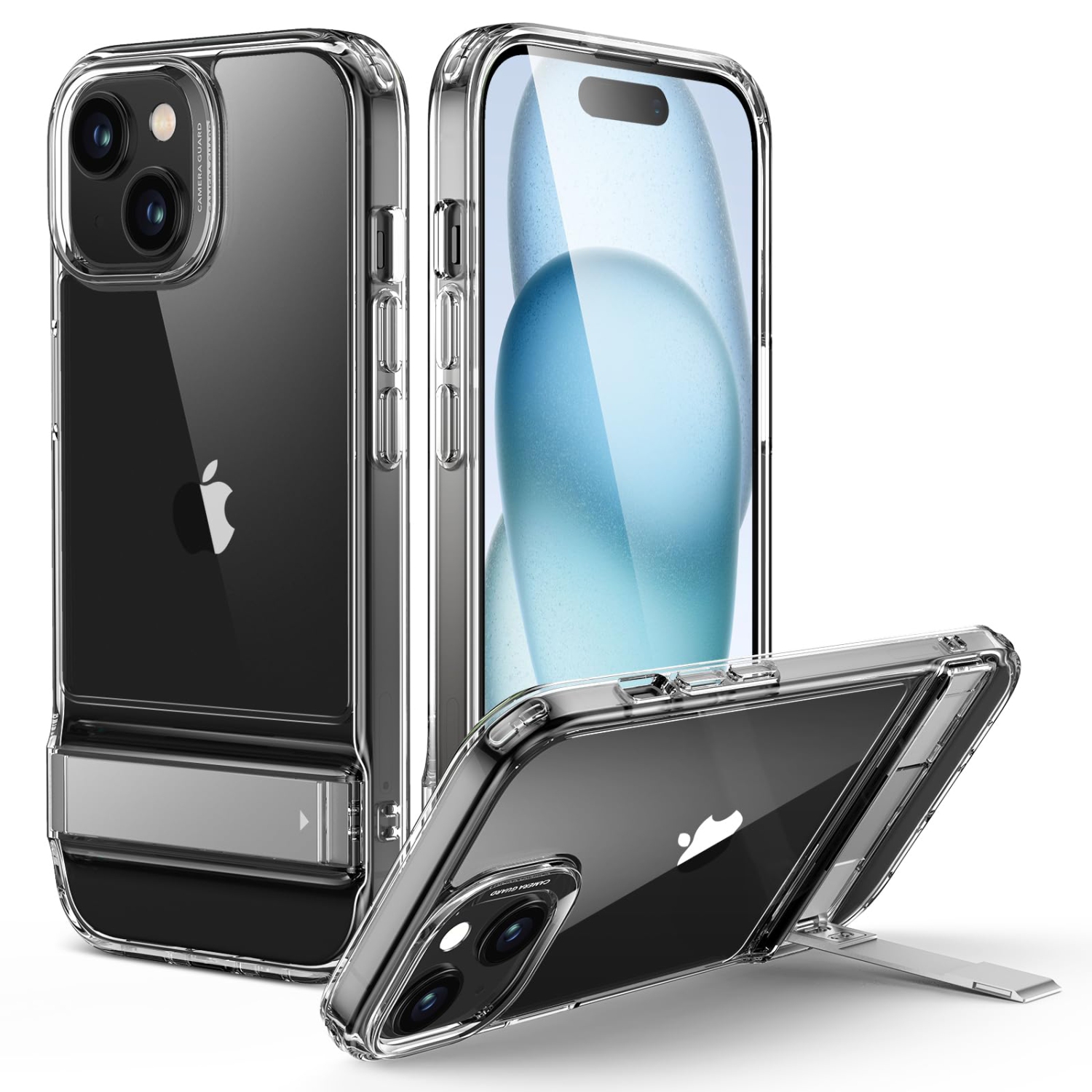 iPhone 15 Plus Case, Metal Kickstand Case, 3 Stand Modes, Military-Grade Drop Protection, Supports Wireless Charging, Slim Back Cover with Patented
