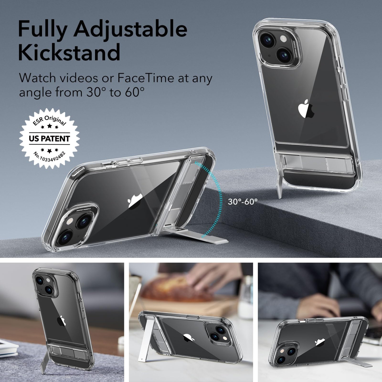 iPhone 15 Plus Case, Metal Kickstand Case, 3 Stand Modes, Military-Grade Drop Protection, Supports Wireless Charging, Slim Back Cover with Patented