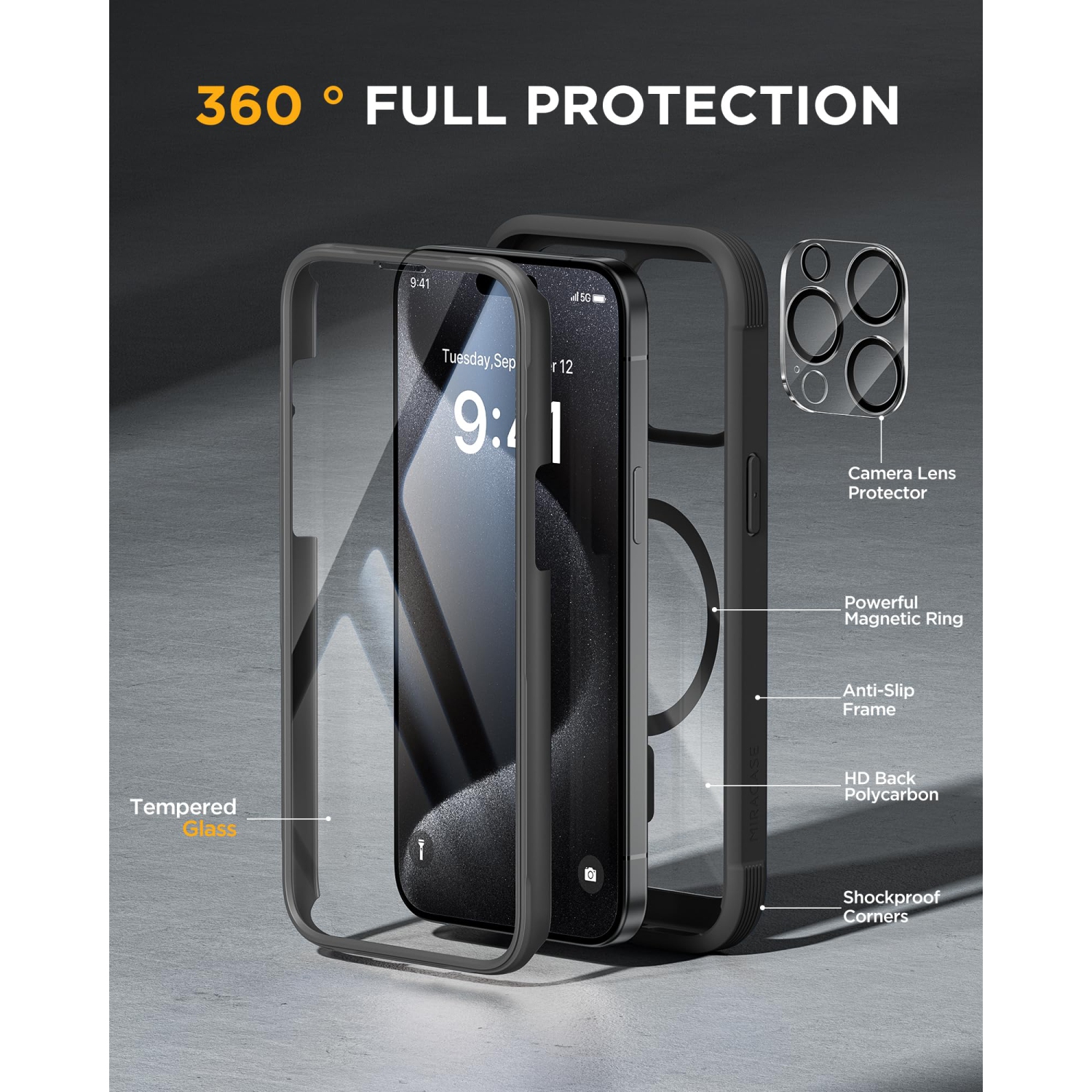 Magnetic for iPhone 15 Pro Max Case 6.7'', Compatible with Magsafe Full-Body Bumper Phone Case Cover with Built-in 9H Tempered Glass Screen