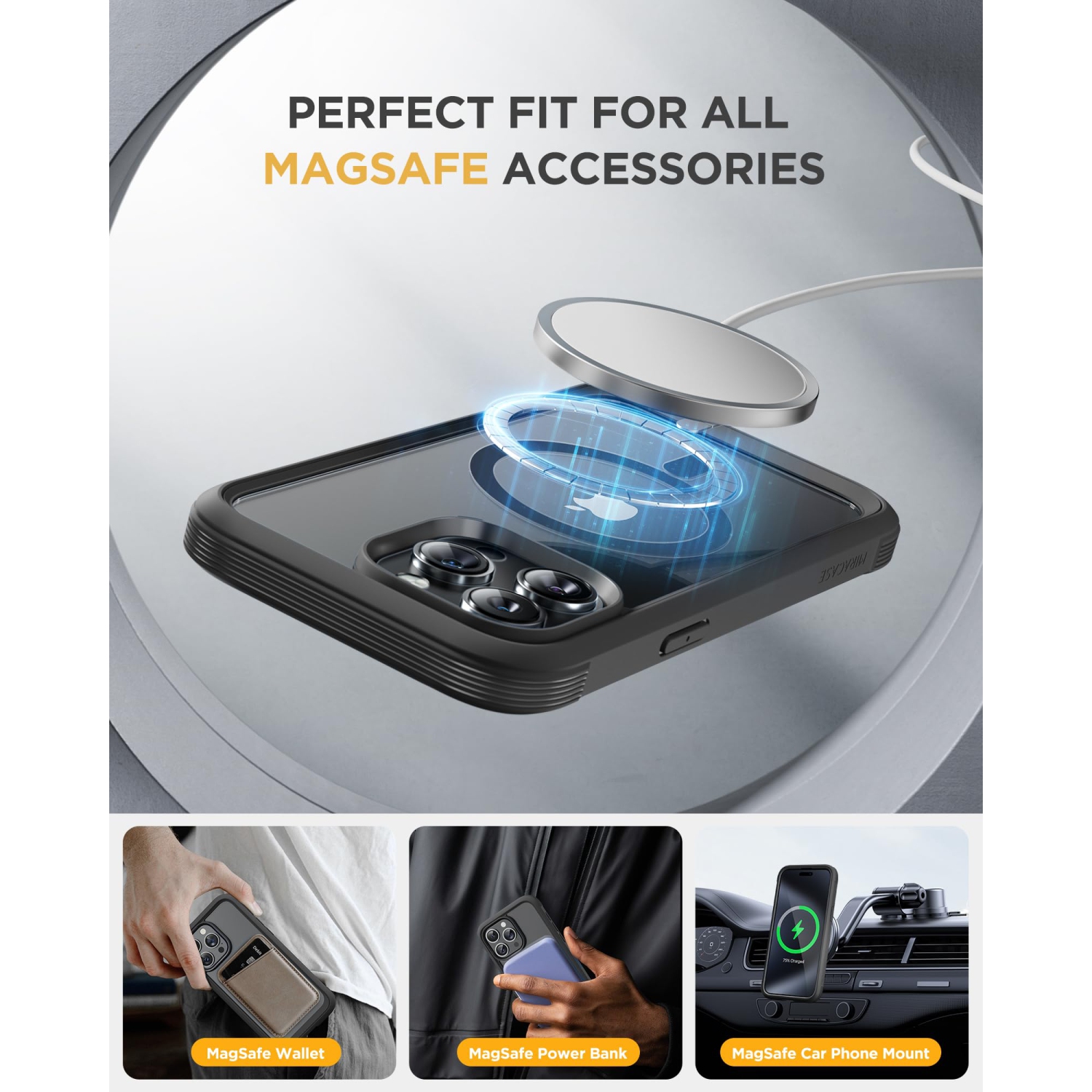 Magnetic for iPhone 15 Pro Max Case 6.7'', Compatible with Magsafe Full-Body Bumper Phone Case Cover with Built-in 9H Tempered Glass Screen