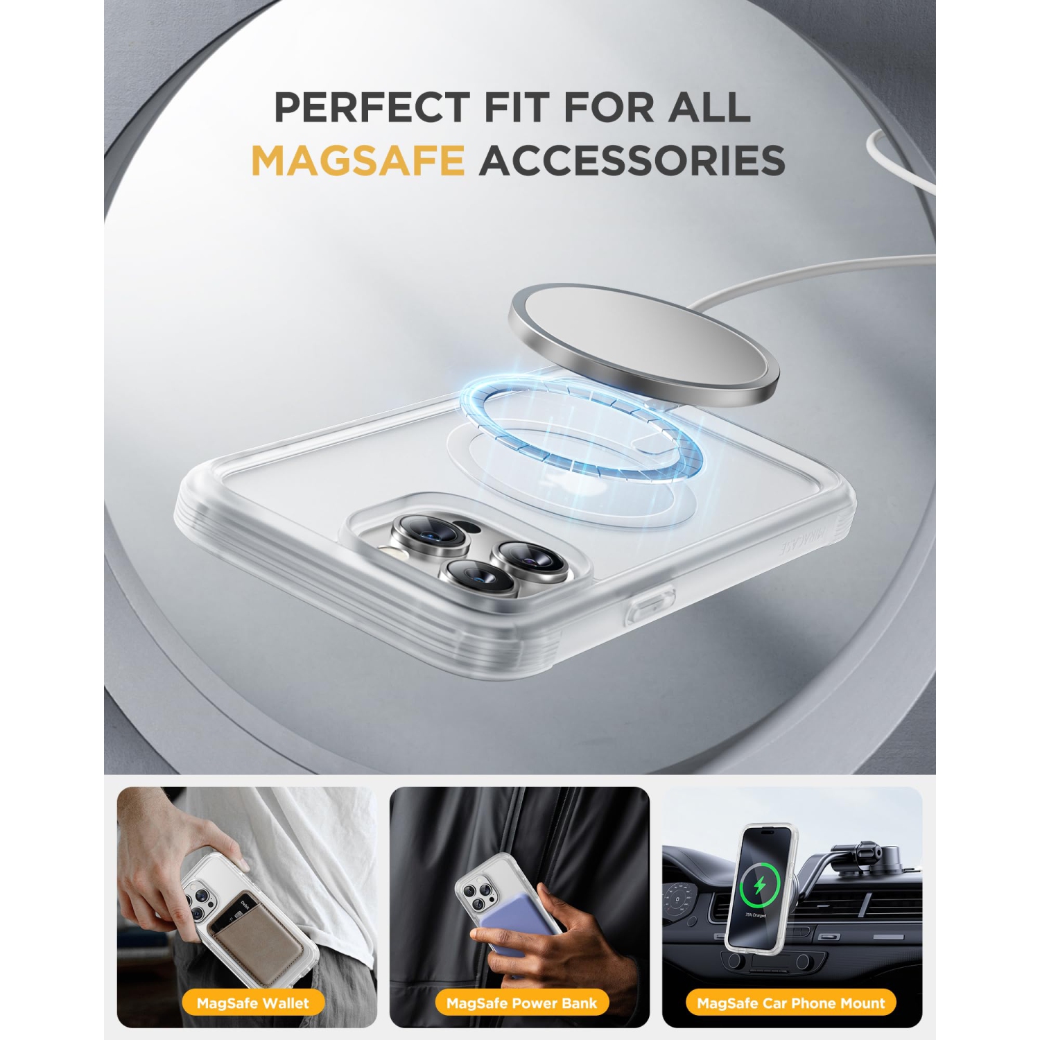 Magnetic for iPhone 15 Pro Max Case 6.7'', Compatible with Magsafe Full-Body Bumper Phone Case Cover with Built-in 9H Tempered Glass Screen