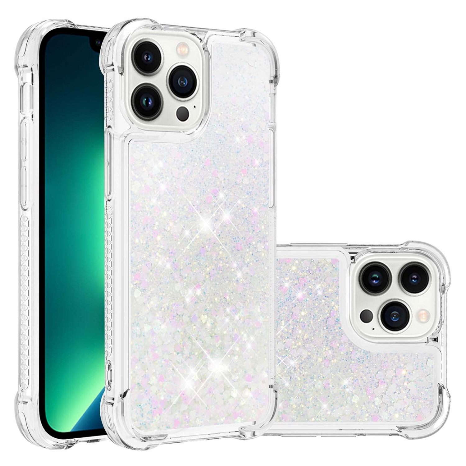 Case for iPhone 15 Pro 6.1", Bling Glitter Liquid Clear Case Floating Quicksand Shockproof Protective Sparkle Silicone Soft TPU Case for iPhone 15