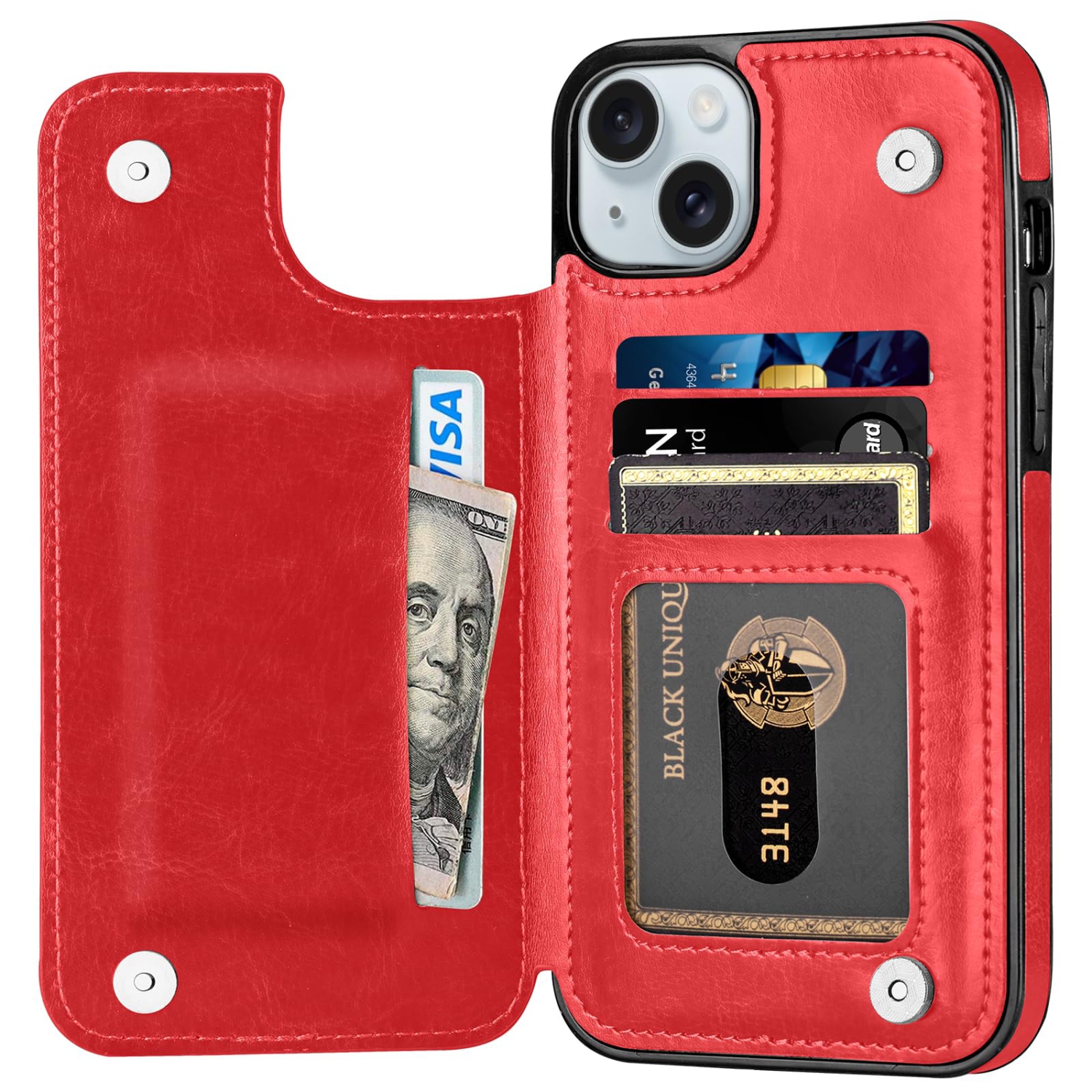 Conçu pour l'étui iPhone 15 plus, étui-portefeuille en cuir de polyuréthane de qualité supérieure pour iPhone 15 plus avec béquille pour porte-carte