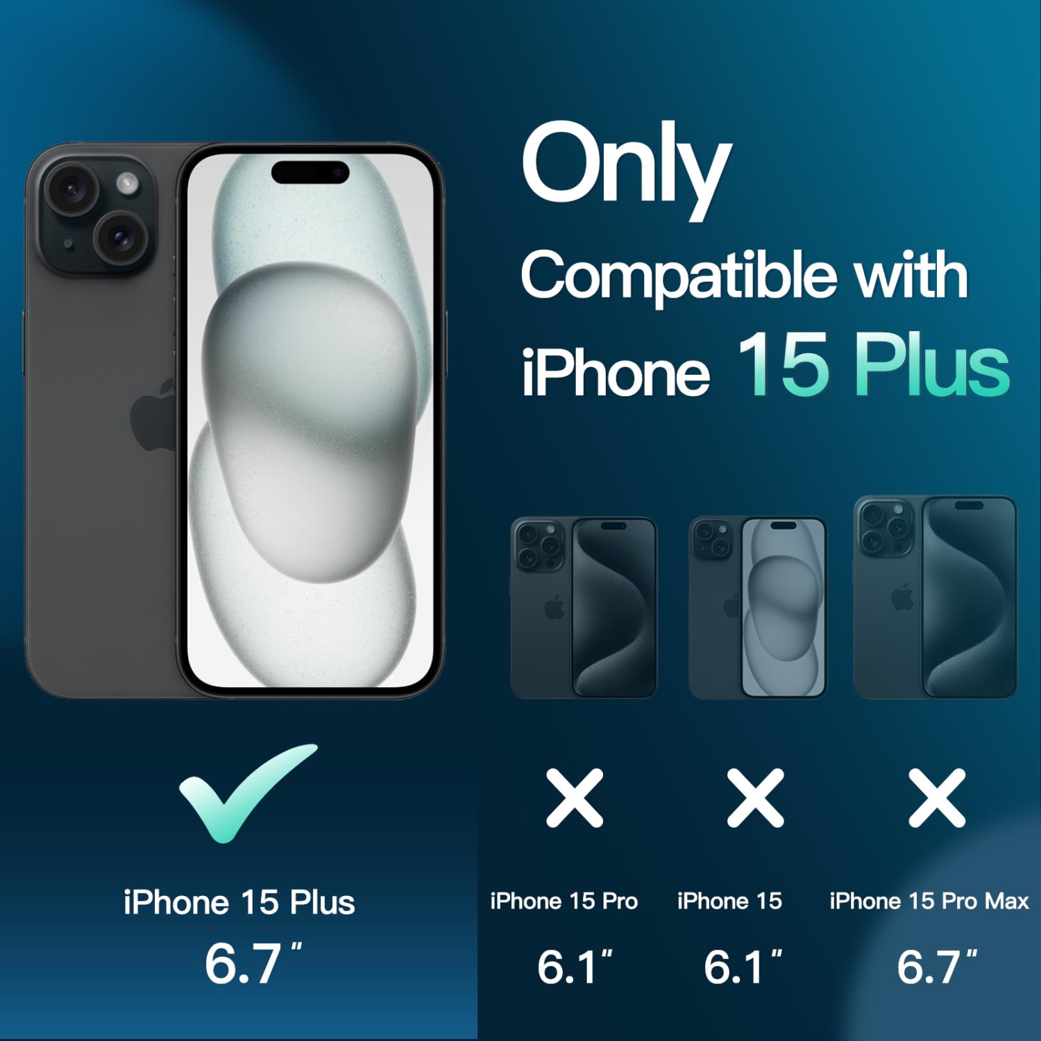 5 in 1 Matte Case for iPhone 15 Plus 6.7-Inch with 2-Pack Each Tempered Glass Screen Protector and Camera Lens Protector, Translucent Back Shockproof