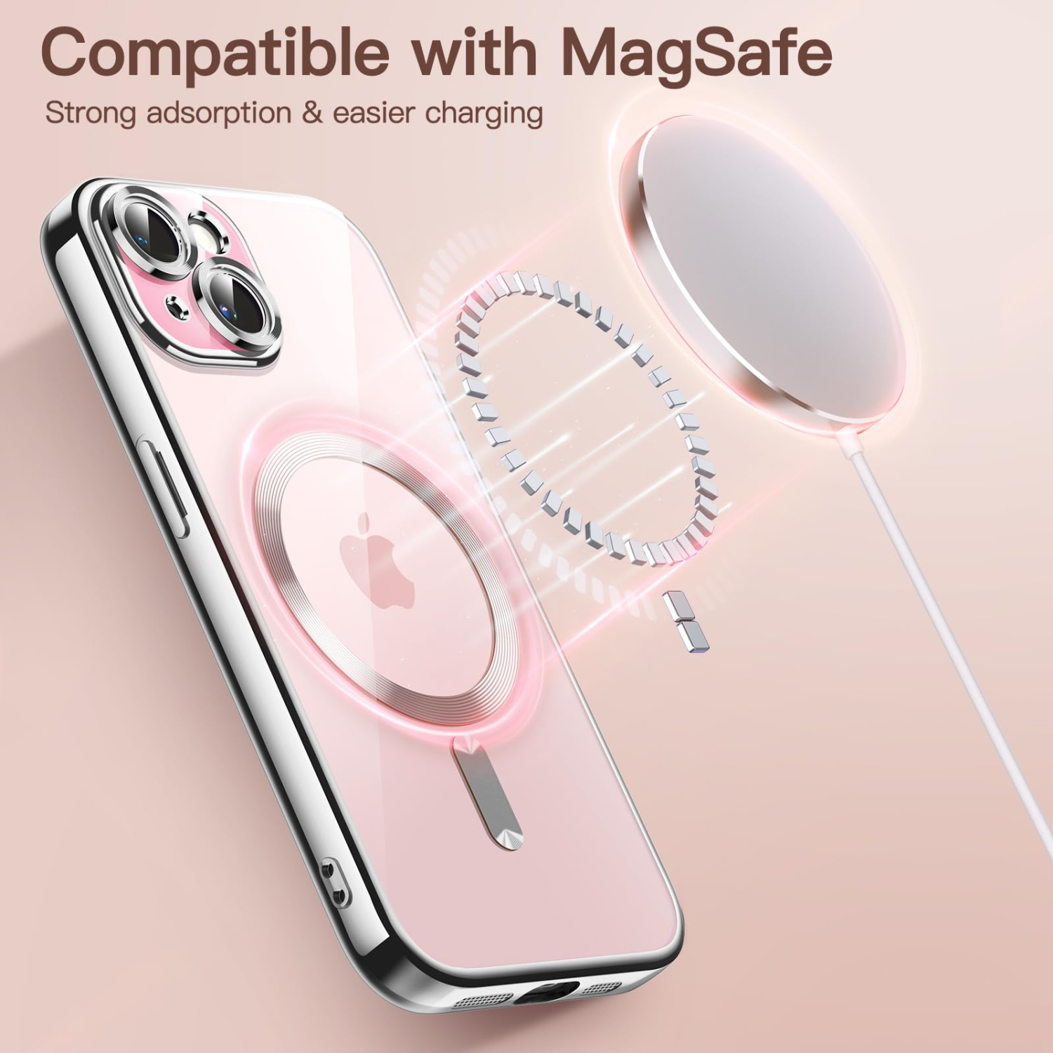 Étui électroplaqué pour iPhone 15 plus 6,7 po, objectif protection complète, compatible avec chargement sans fil MagSafe, étui souple en TPUR