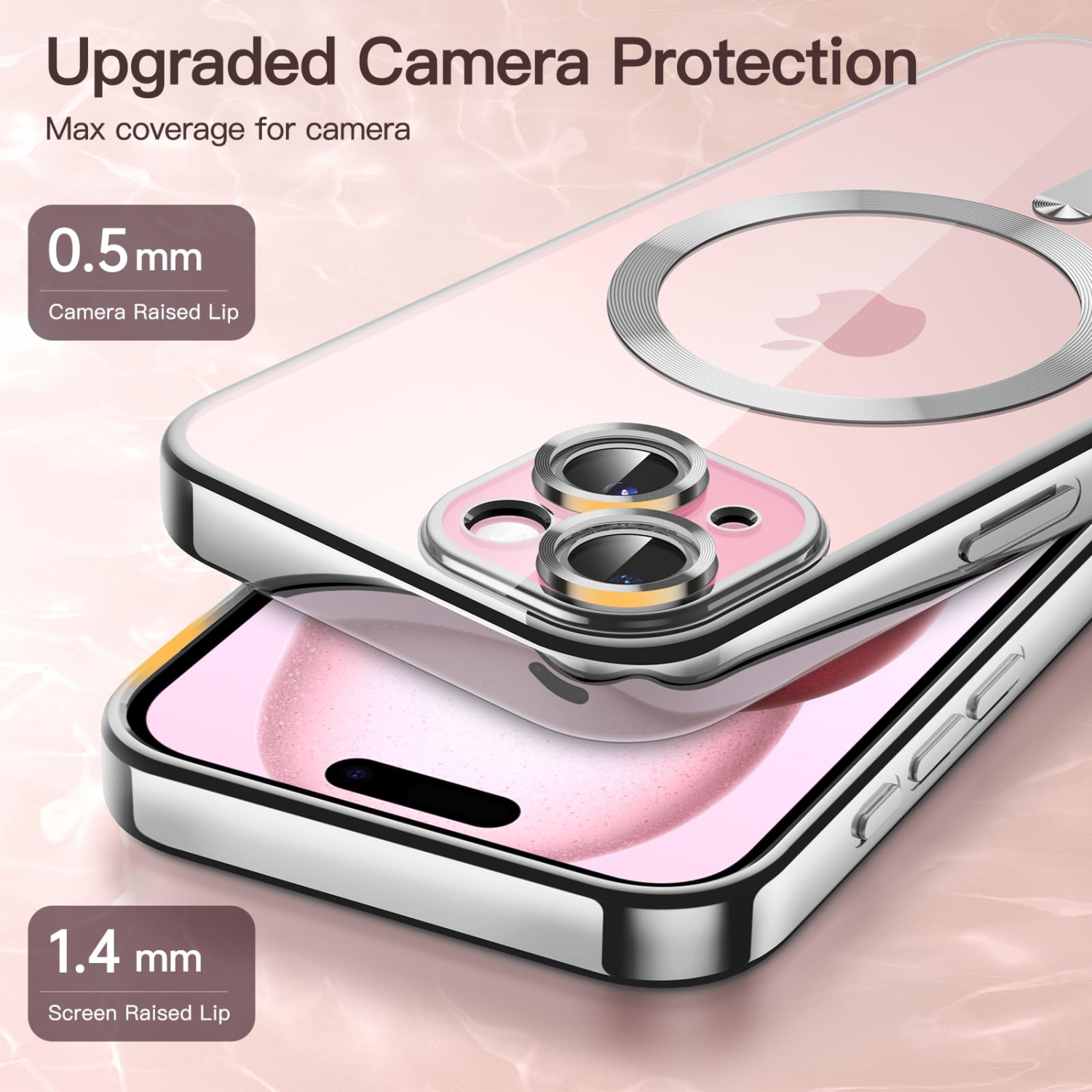 Étui électroplaqué pour iPhone 15 plus 6,7 po, objectif protection complète, compatible avec chargement sans fil MagSafe, étui souple en TPUR