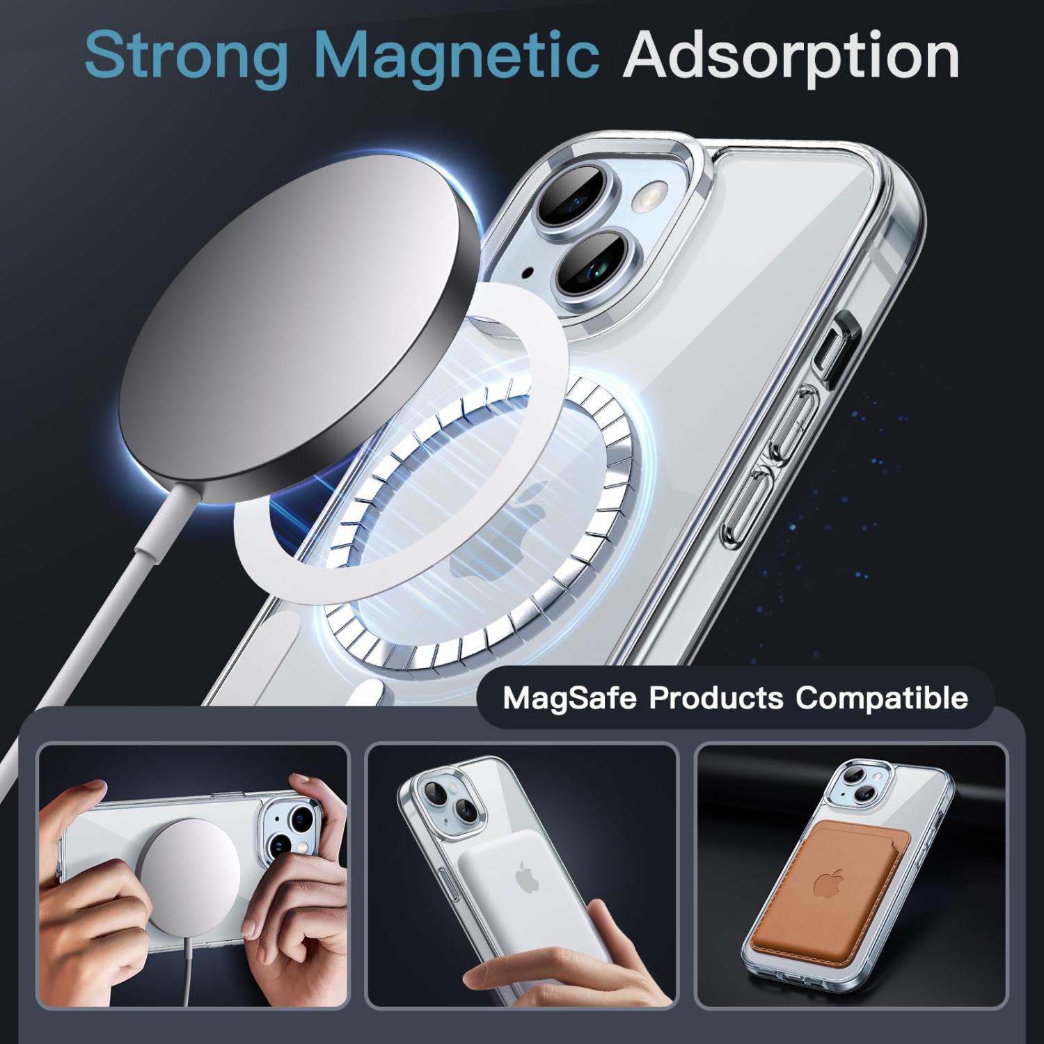 Magnetic Case for iPhone 15 Plus 6.7-Inch Compatible with MagSafe Wireless Charging, Shockproof Phone Bumper Cover, Anti-Scratch Clear Back