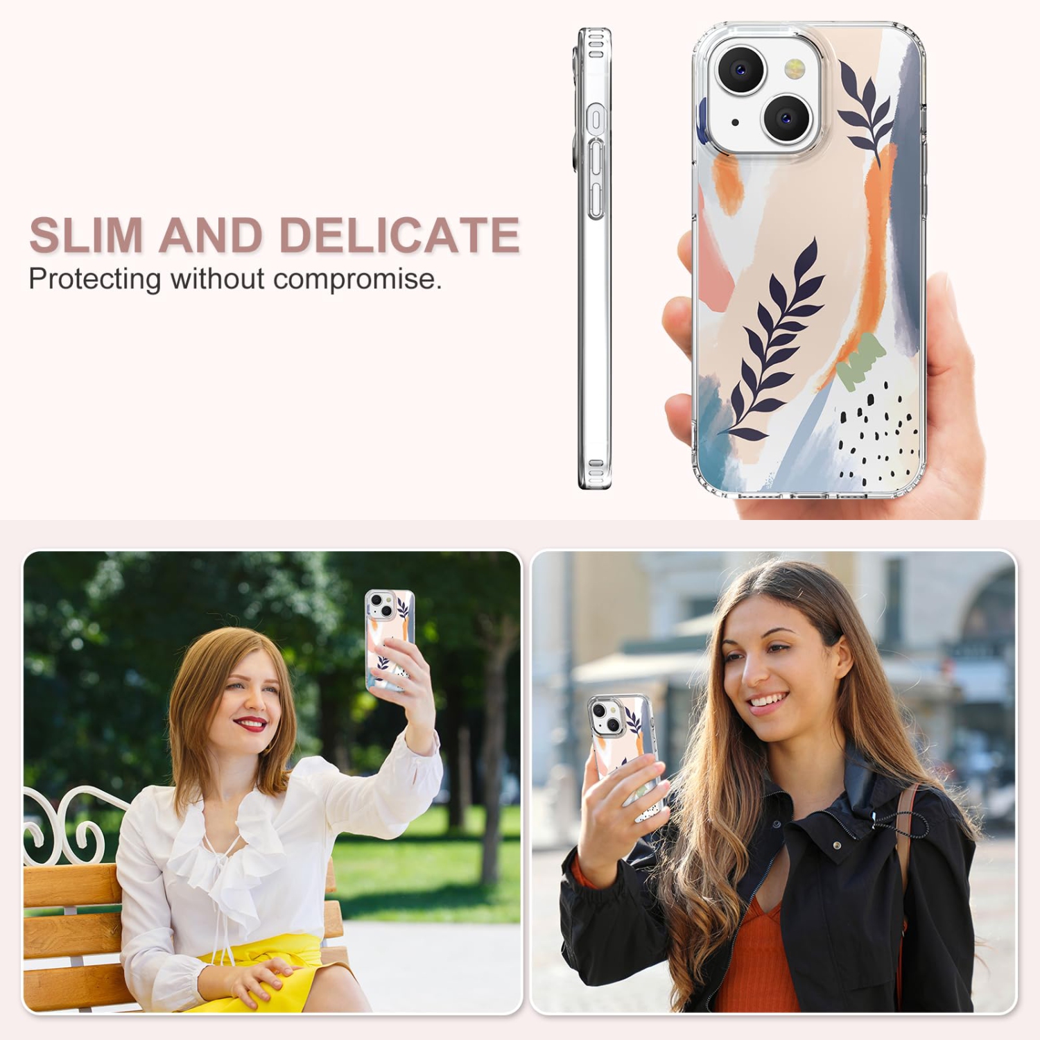 iPhone 15 Case with Screen Protector, Slim Fit Boho Floral Design Cute Women Girls Phone Case for iPhone 15 6.1 inch TPU + PC ShockPlusof & Non-Fading