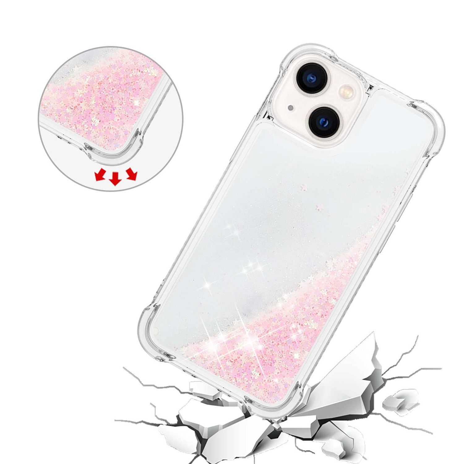 Case for iPhone 15 Plus 6.7", Bling Glitter Liquid Clear Case Floating Quicksand Shockproof Protective Sparkle Silicone Soft TPU Case for iPhone 15