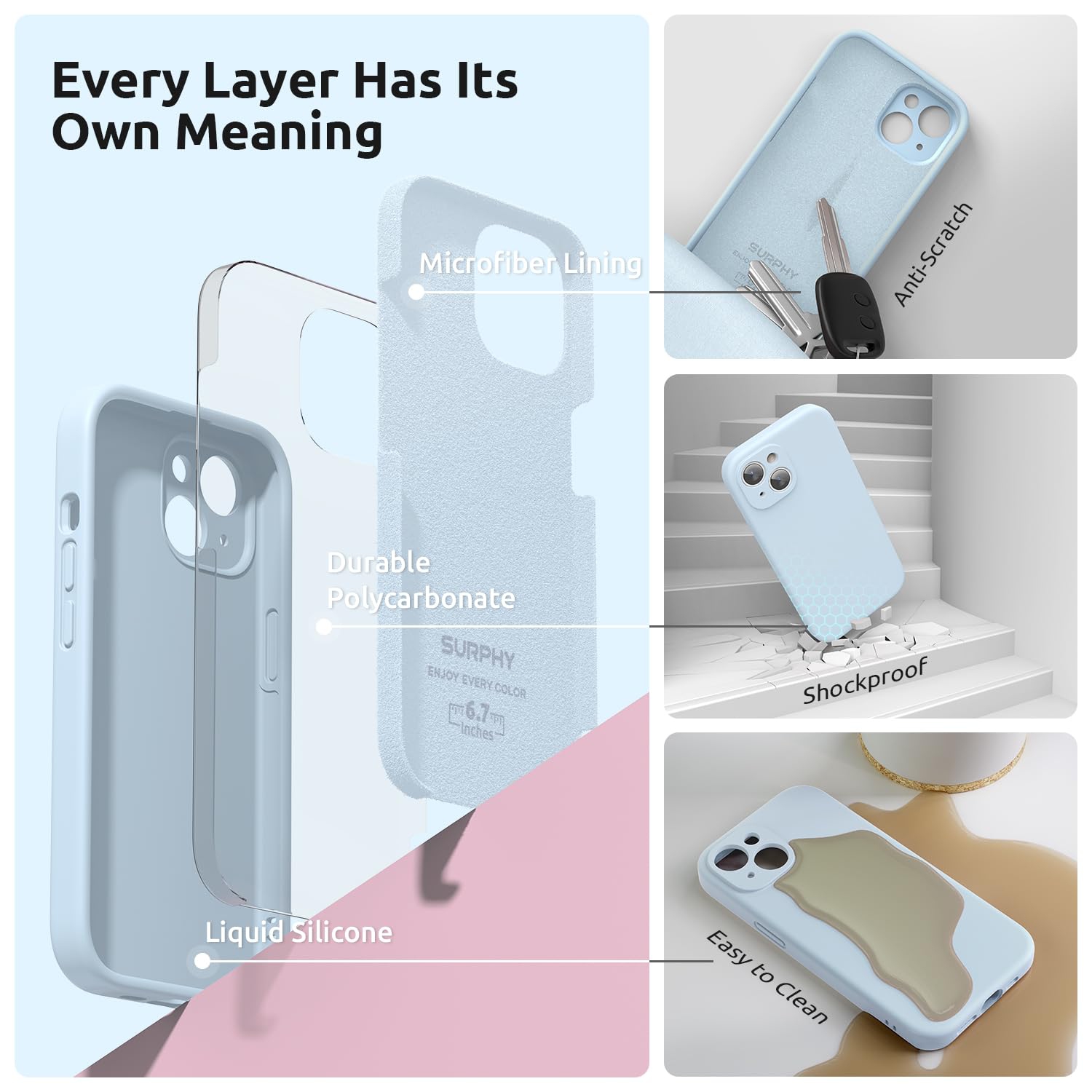 Designed for iPhone 15 Plus Case 6.7 inch, with Camera Protection Liquid Silicone Soft Gel Rubber Phone Case Cover with Lanyard and Microfiber Lining