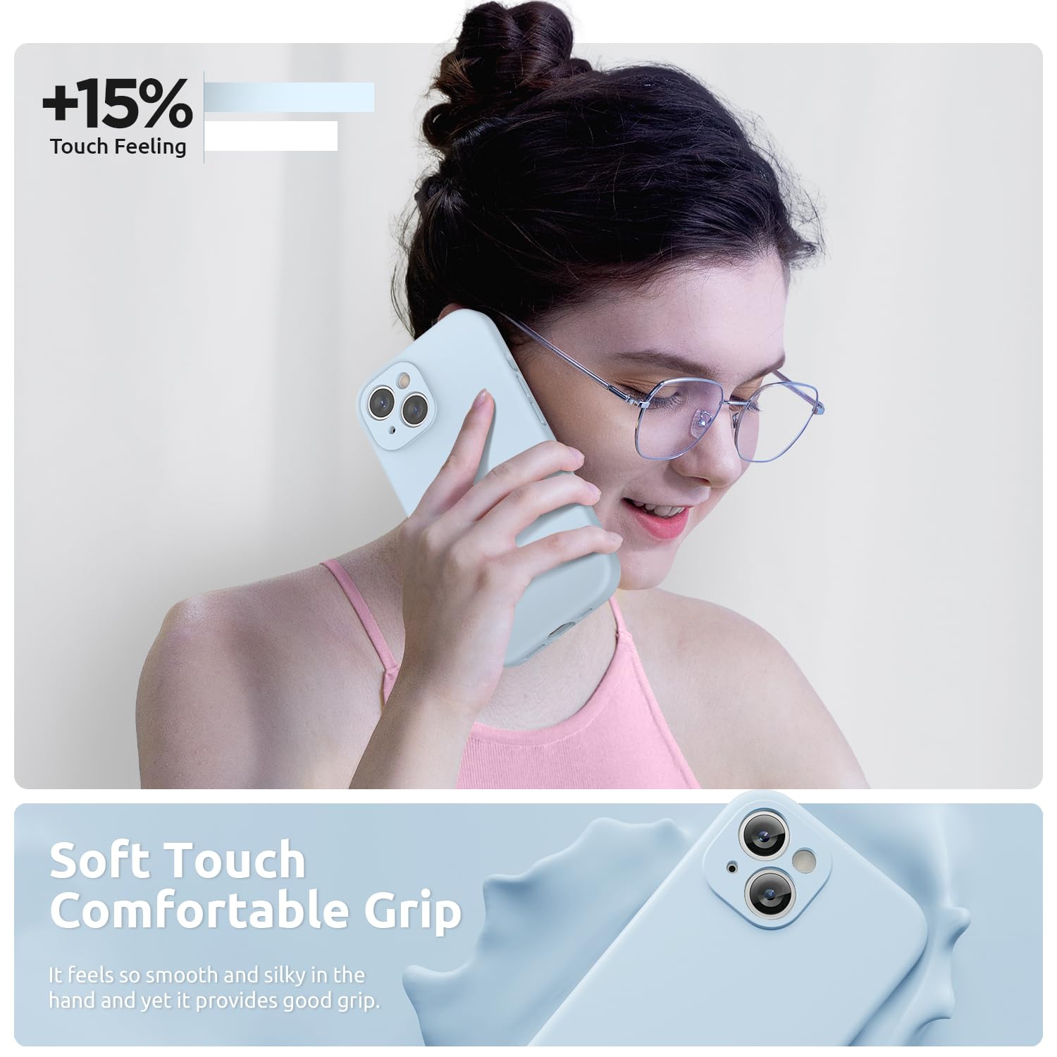 Designed for iPhone 15 Plus Case 6.7 inch, with Camera Protection Liquid Silicone Soft Gel Rubber Phone Case Cover with Lanyard and Microfiber Lining