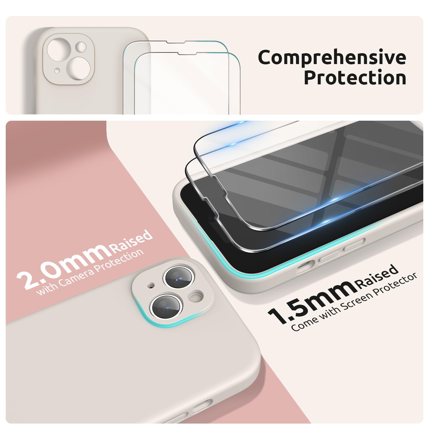 Designed for iPhone 15 Plus Case 6.7 inch, with Camera Protection Liquid Silicone Soft Gel Rubber Phone Case Cover with Lanyard and Microfiber Lining