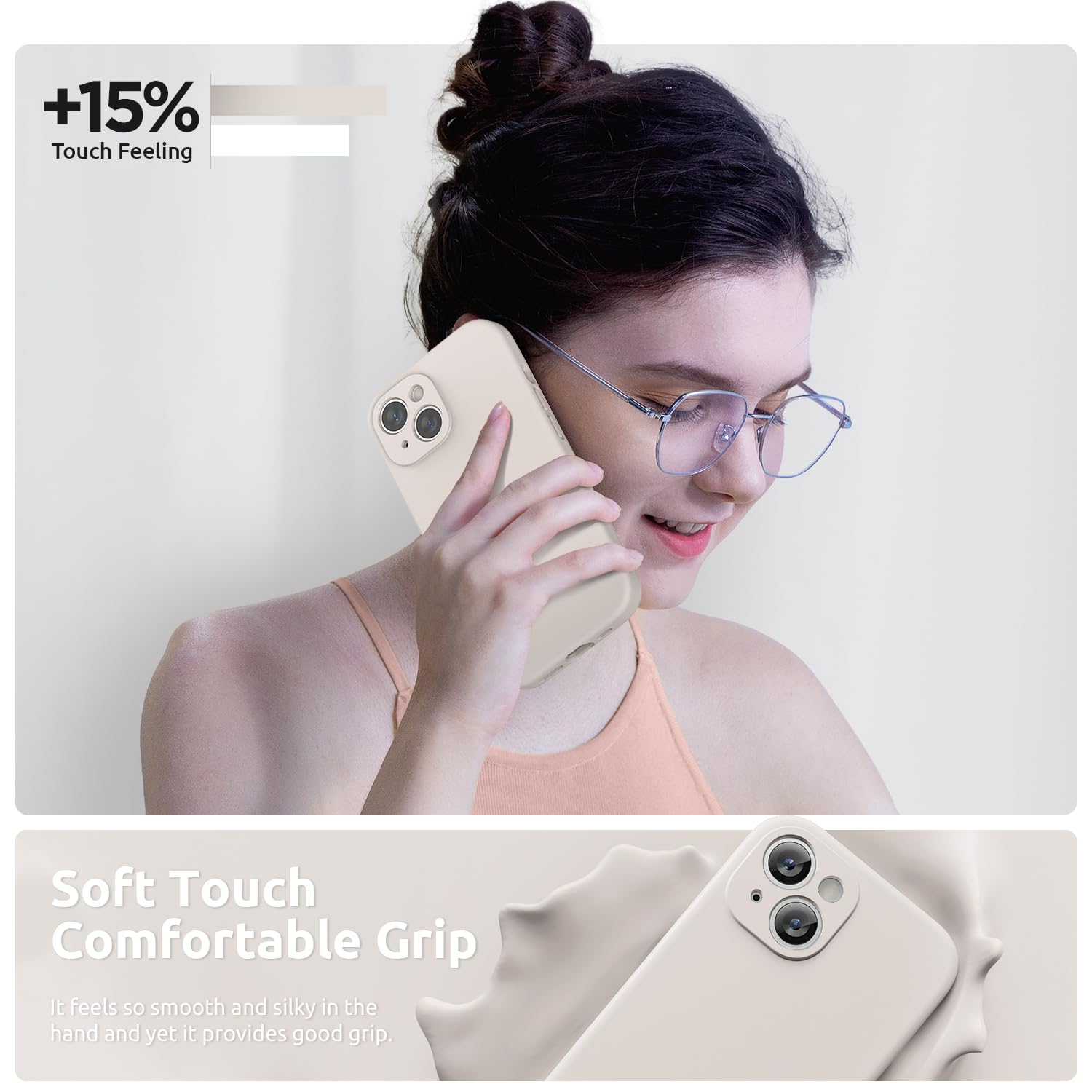 Designed for iPhone 15 Plus Case 6.7 inch, with Camera Protection Liquid Silicone Soft Gel Rubber Phone Case Cover with Lanyard and Microfiber Lining