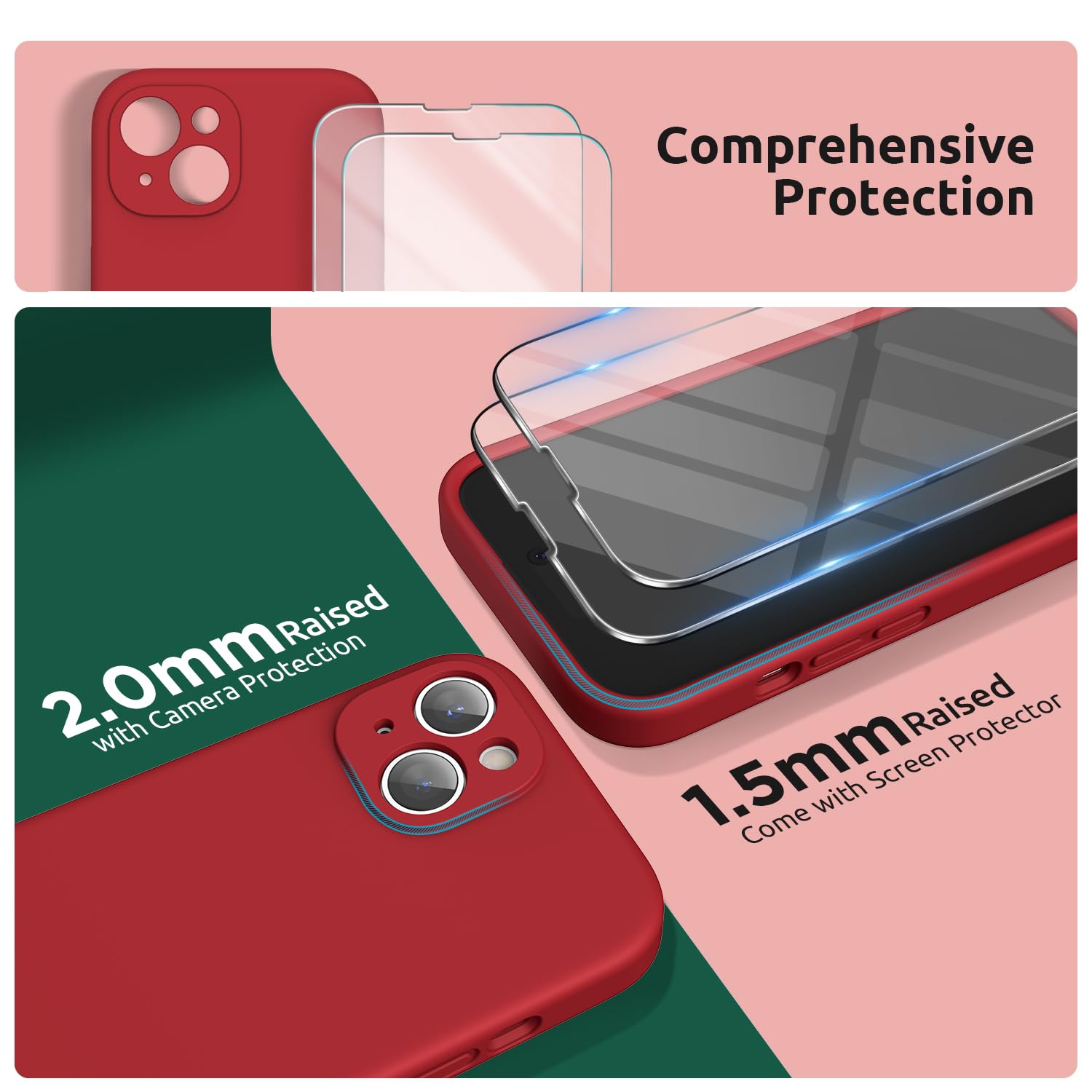 Designed for iPhone 15 Plus Case 6.7 inch, with Camera Protection Liquid Silicone Soft Gel Rubber Phone Case Cover with Lanyard and Microfiber Lining