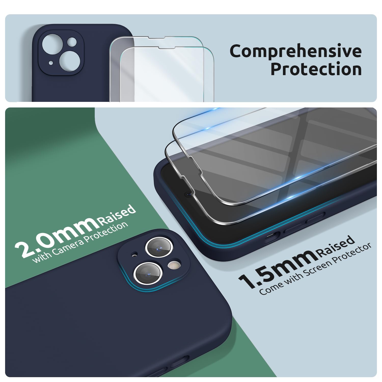 Designed for iPhone 15 Plus Case 6.7 inch, with Camera Protection Liquid Silicone Soft Gel Rubber Phone Case Cover with Lanyard and Microfiber Lining