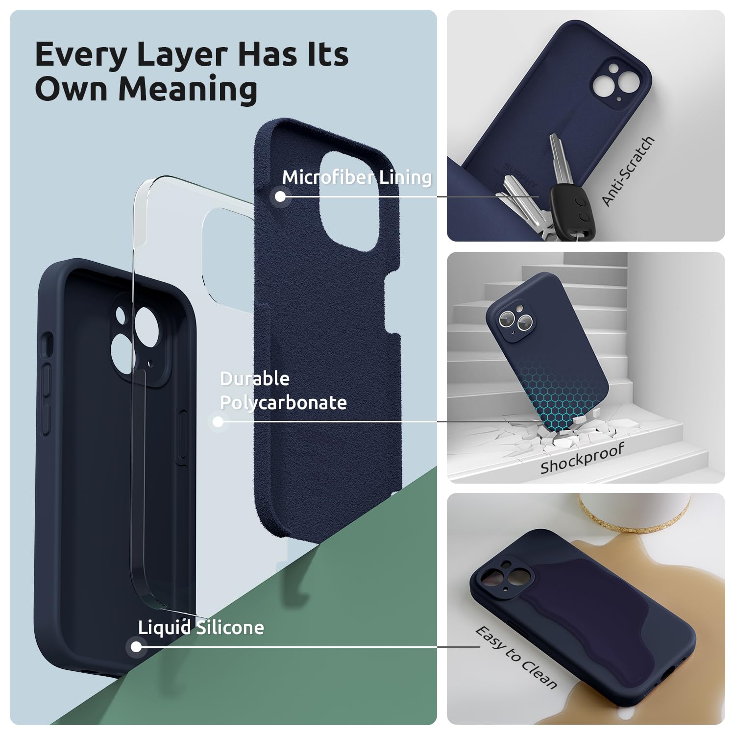 Designed for iPhone 15 Plus Case 6.7 inch, with Camera Protection Liquid Silicone Soft Gel Rubber Phone Case Cover with Lanyard and Microfiber Lining