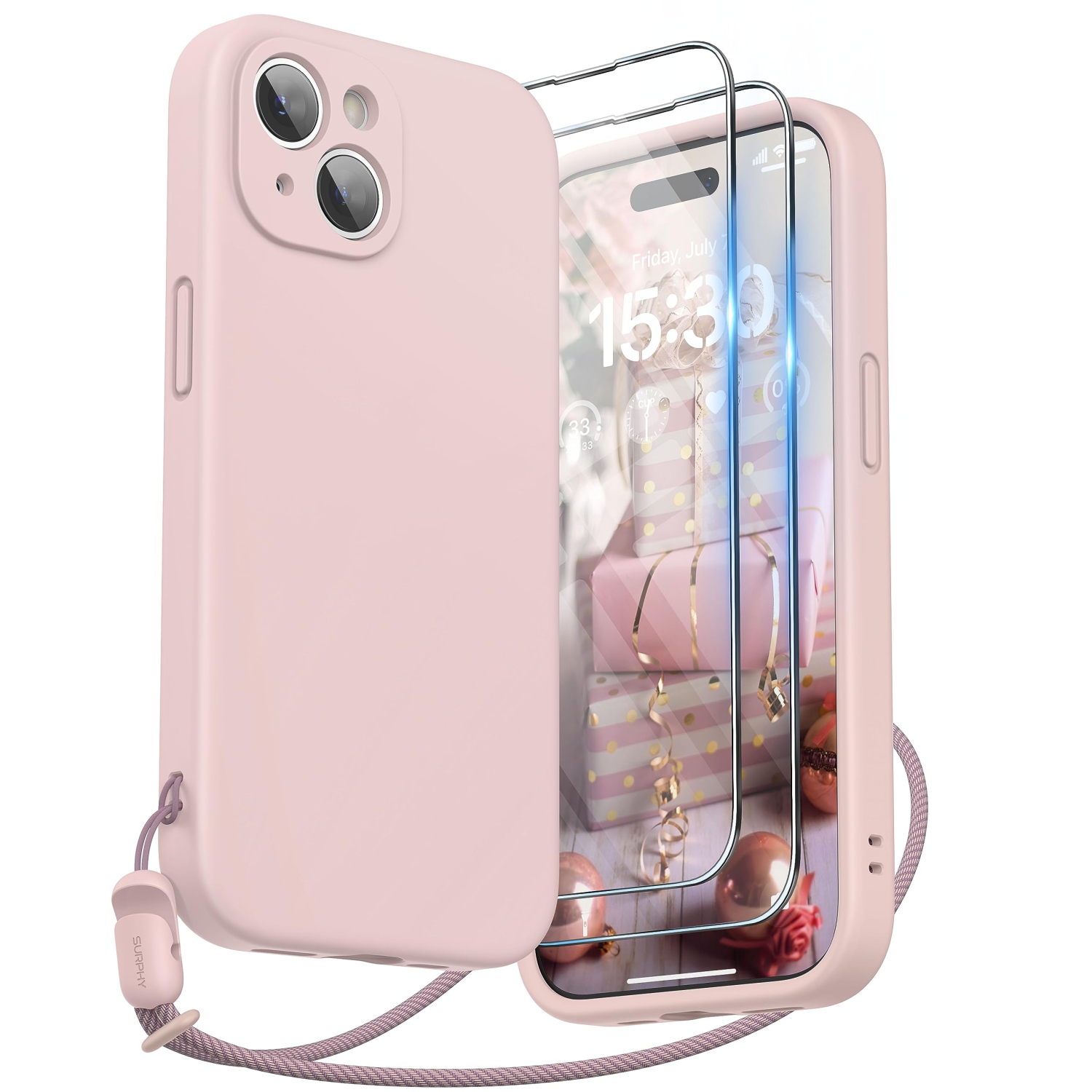 Designed for iPhone 15 Plus Case 6.7 inch, with Camera Protection Liquid Silicone Soft Gel Rubber Phone Case Cover with Lanyard and Microfiber Lining