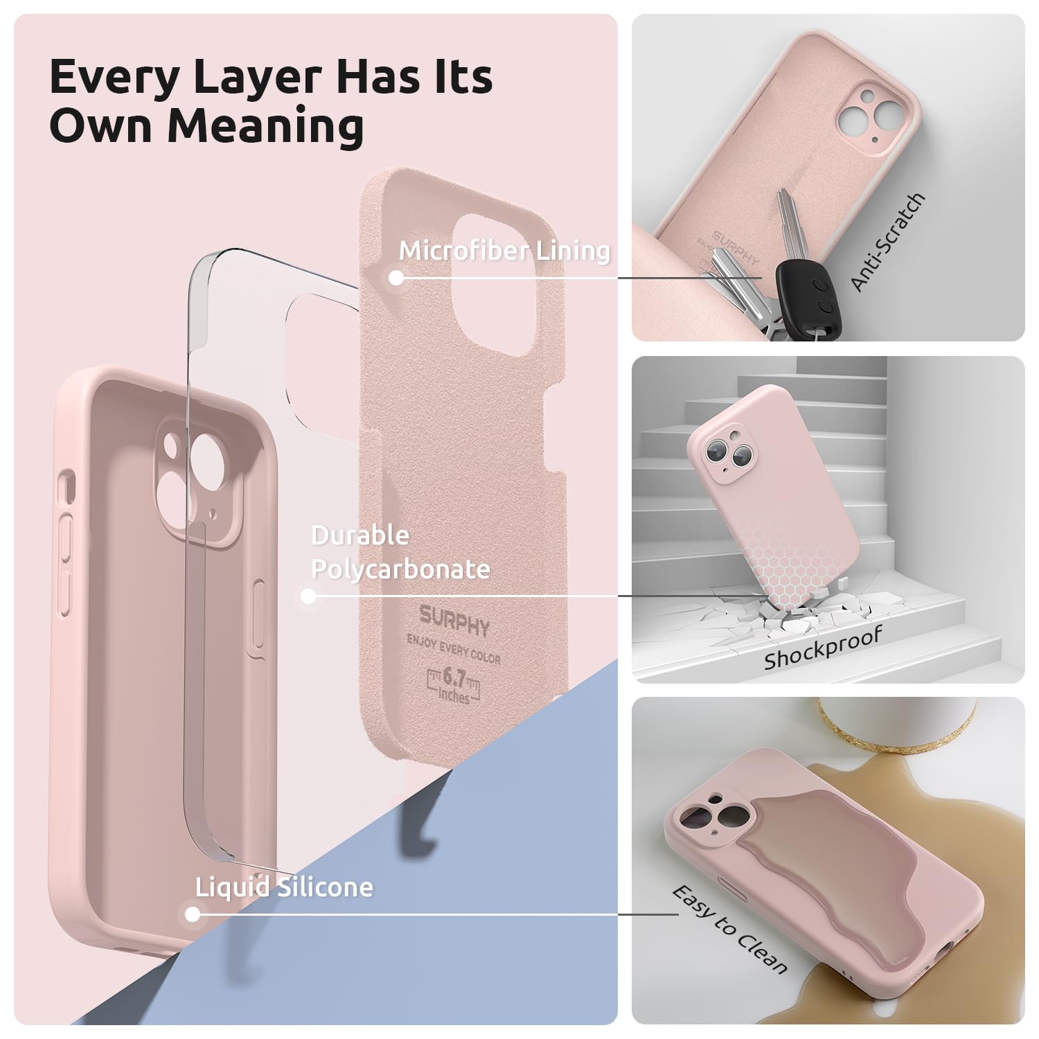 Designed for iPhone 15 Plus Case 6.7 inch, with Camera Protection Liquid Silicone Soft Gel Rubber Phone Case Cover with Lanyard and Microfiber Lining