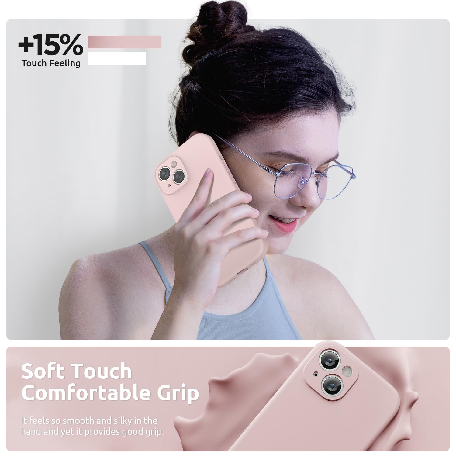 Designed for iPhone 15 Plus Case 6.7 inch, with Camera Protection Liquid Silicone Soft Gel Rubber Phone Case Cover with Lanyard and Microfiber Lining