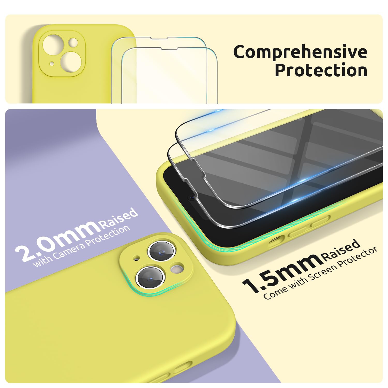 Designed for iPhone 15 Plus Case 6.7 inch, with Camera Protection Liquid Silicone Soft Gel Rubber Phone Case Cover with Lanyard and Microfiber Lining