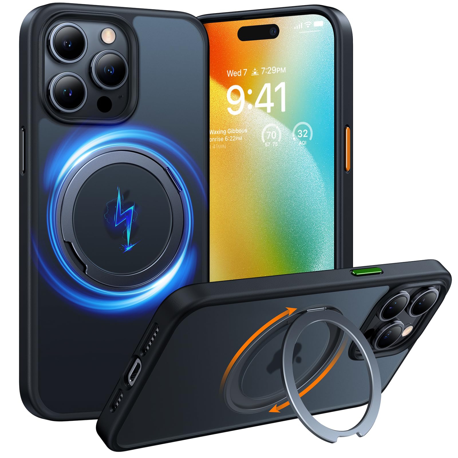 360° Rotatable Ring for iPhone 15 Pro Max Case with Stand, Compatible with MagSafe, 15 FT Military Grade Drop Protection, Magnetic Case for iPhone 15