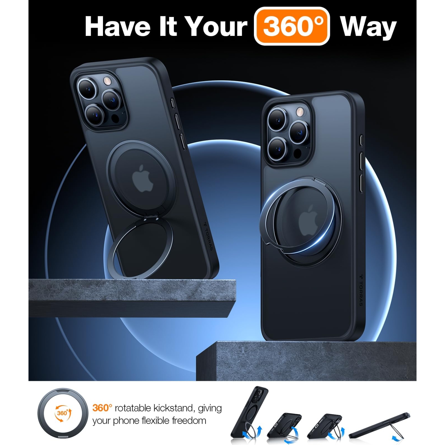 360° Rotatable Ring for iPhone 15 Pro Max Case with Stand, Compatible with MagSafe, 15 FT Military Grade Drop Protection, Magnetic Case for iPhone 15