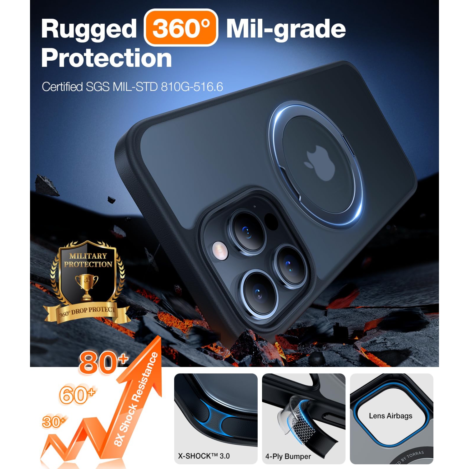 360° Rotatable Ring for iPhone 15 Pro Max Case with Stand, Compatible with MagSafe, 15 FT Military Grade Drop Protection, Magnetic Case for iPhone 15