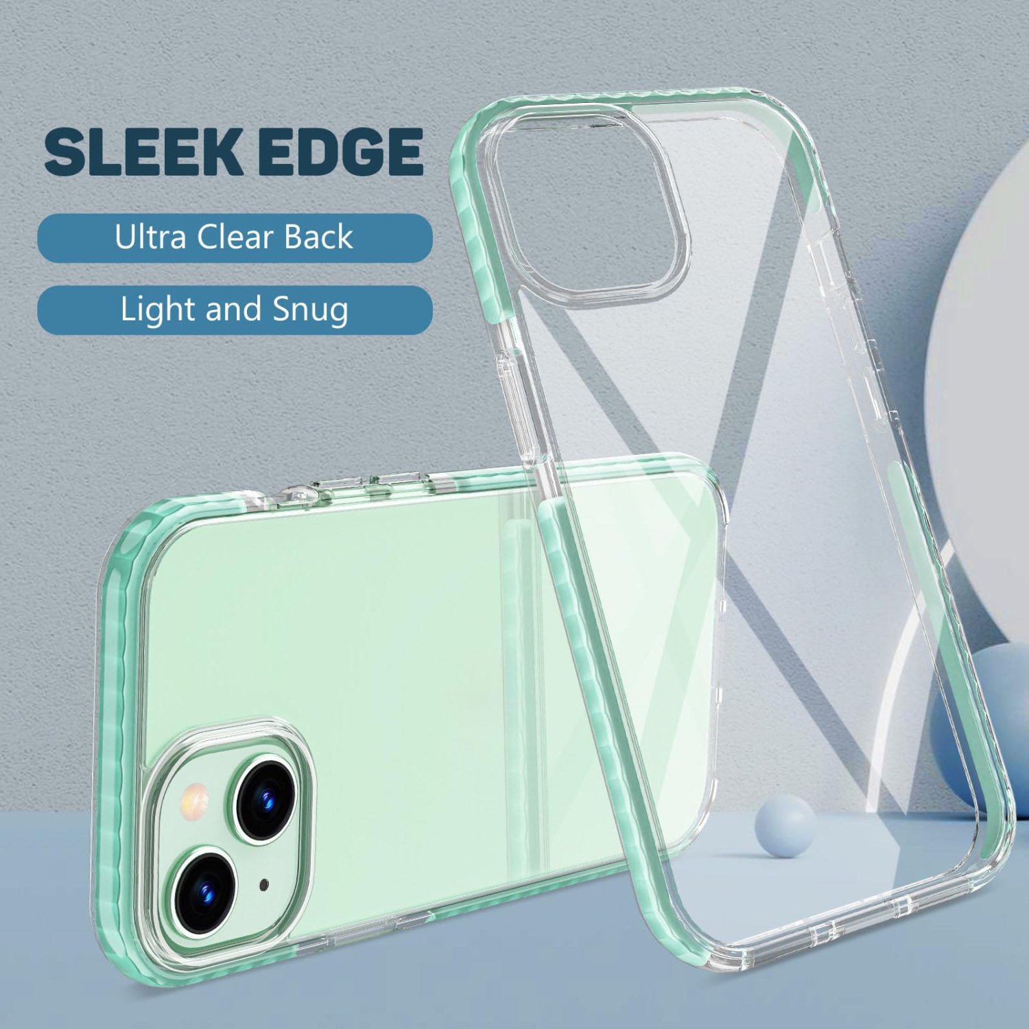 iPhone 15 Case, Clear Thin Slim Crystal Transparent Cover Shockproof Bumper Case for iPhone 15 6.1" 2023-Green