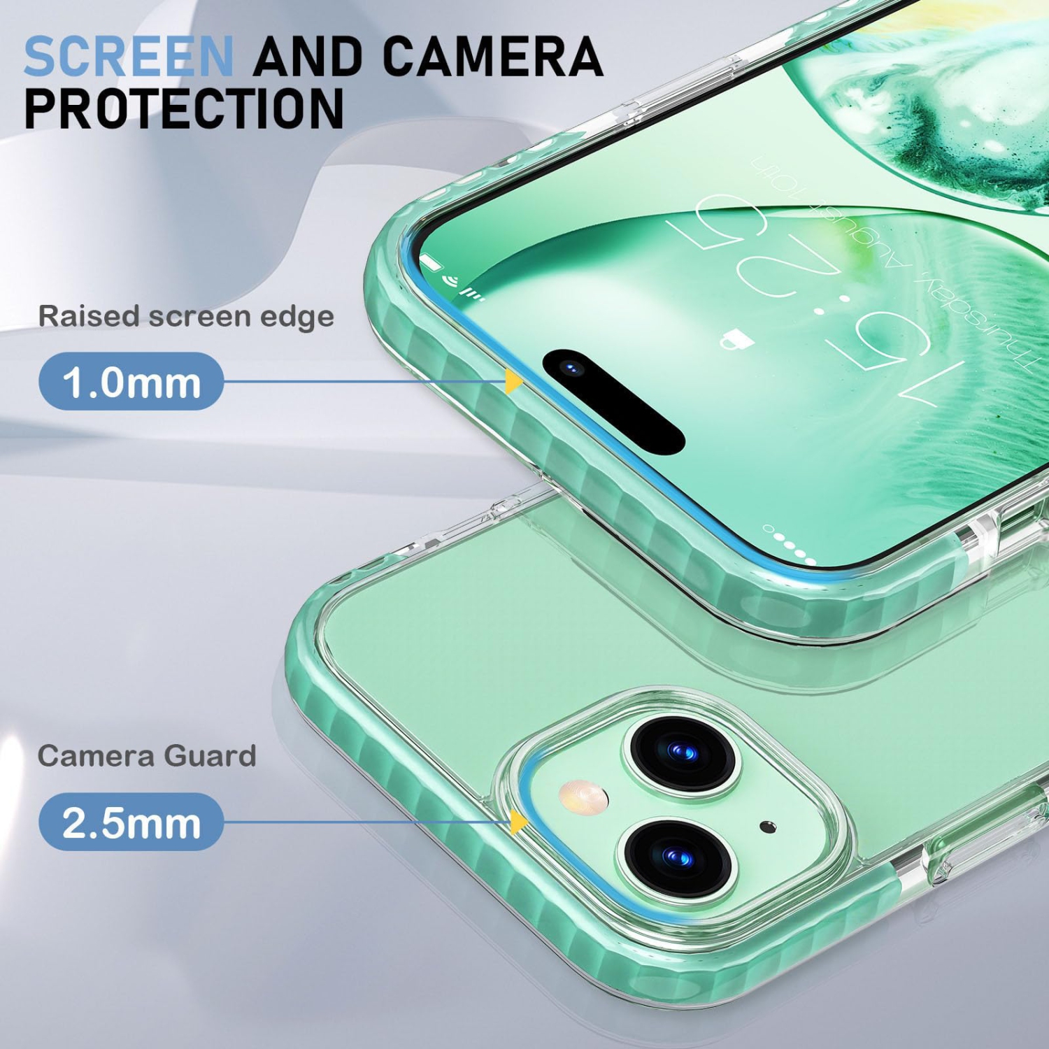 iPhone 15 Case, Clear Thin Slim Crystal Transparent Cover Shockproof Bumper Case for iPhone 15 6.1" 2023-Green