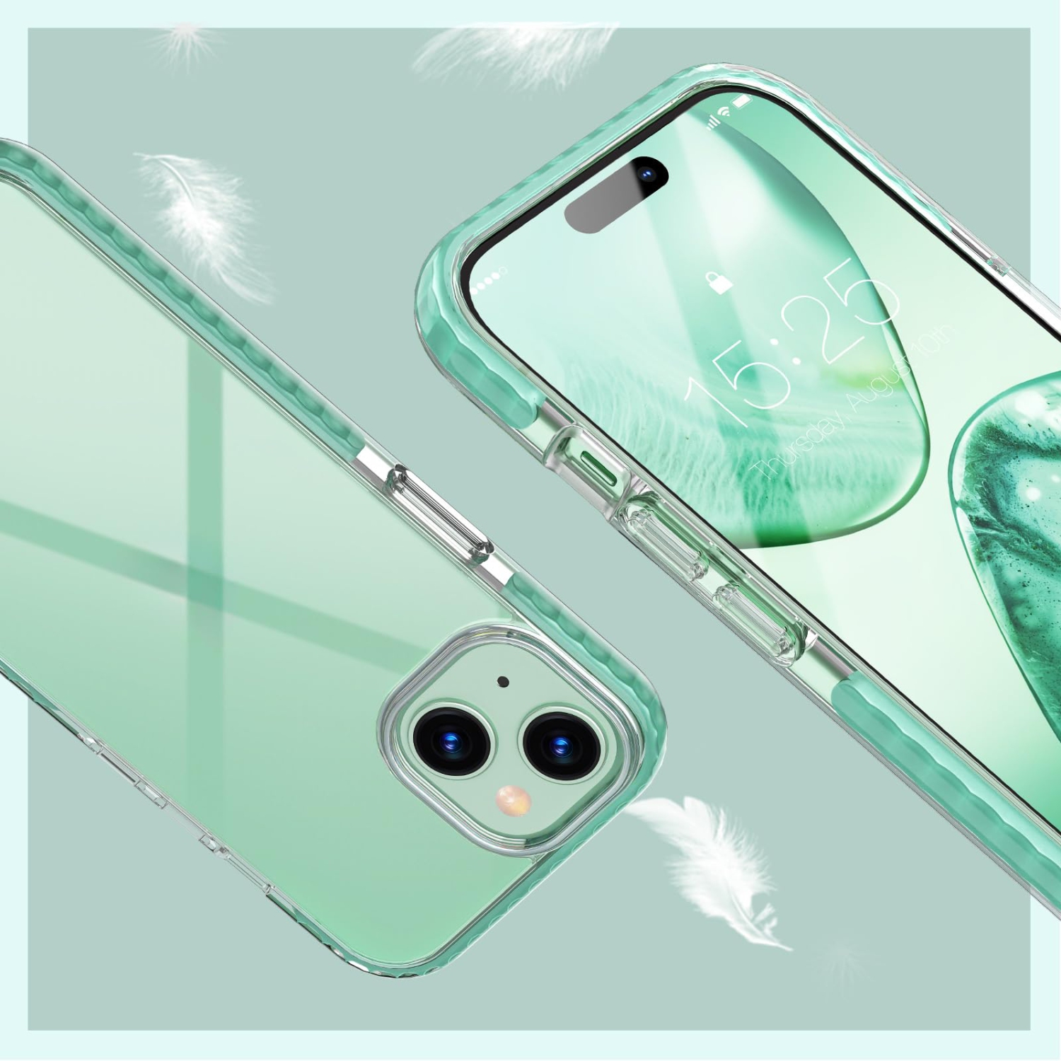 iPhone 15 Case, Clear Thin Slim Crystal Transparent Cover Shockproof Bumper Case for iPhone 15 6.1" 2023-Green