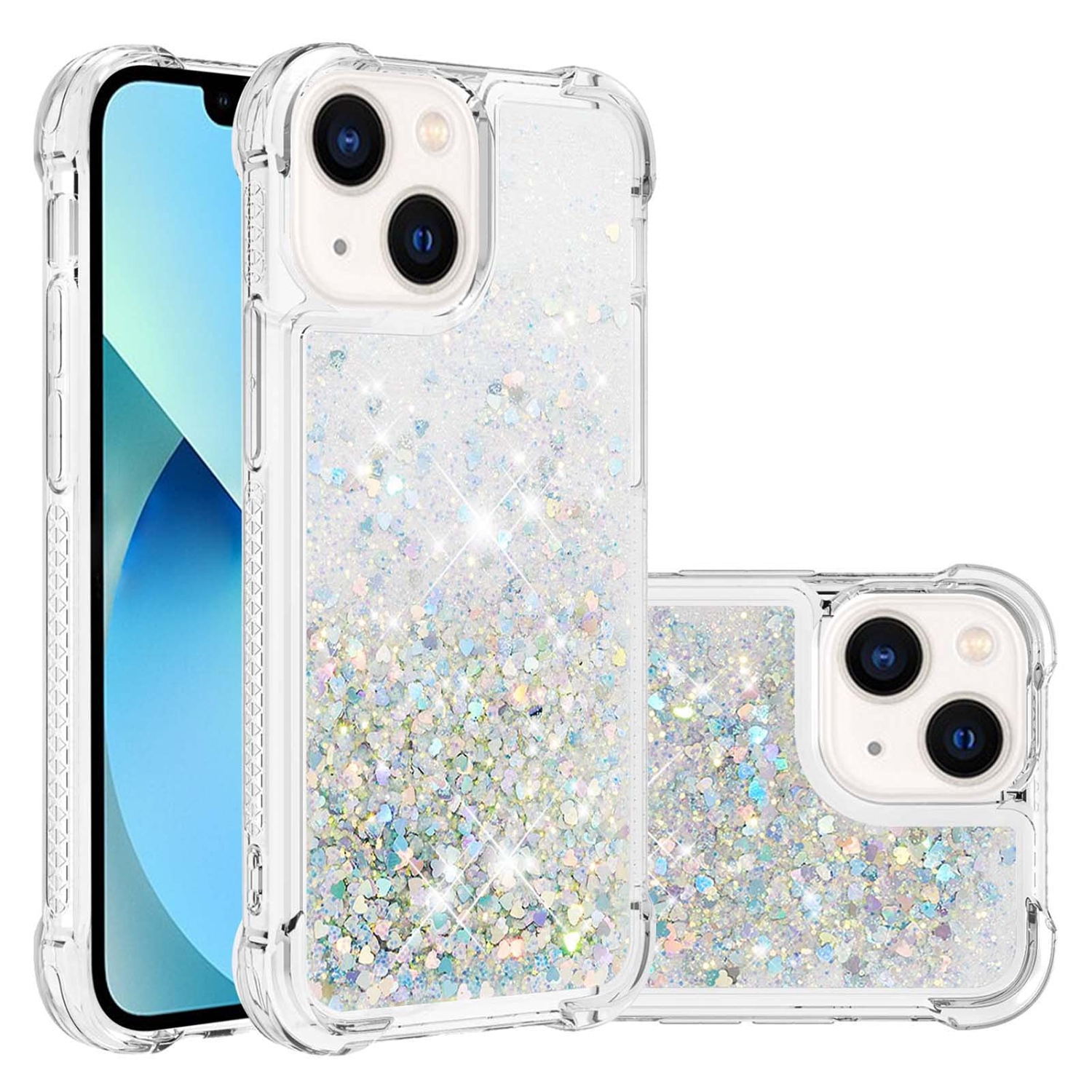 Case for iPhone 15 6.1", Bling Glitter Liquid Clear Case Floating Quicksand Shockproof Protective Sparkle Silicone Soft TPU Case for iPhone 15 6.1