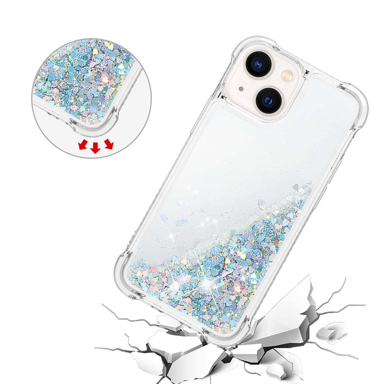 Case for iPhone 15 6.1", Bling Glitter Liquid Clear Case Floating Quicksand Shockproof Protective Sparkle Silicone Soft TPU Case for iPhone 15 6.1