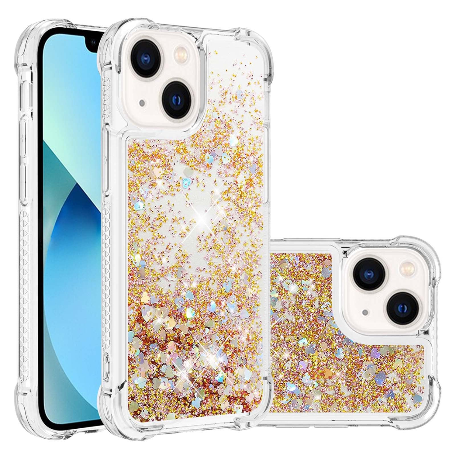 Étui pour iPhone de 15 6,1 po, étui liquide brillant liquide transparent flottant Quicksand antichoc protecteur silicone scintillant Étui souple en