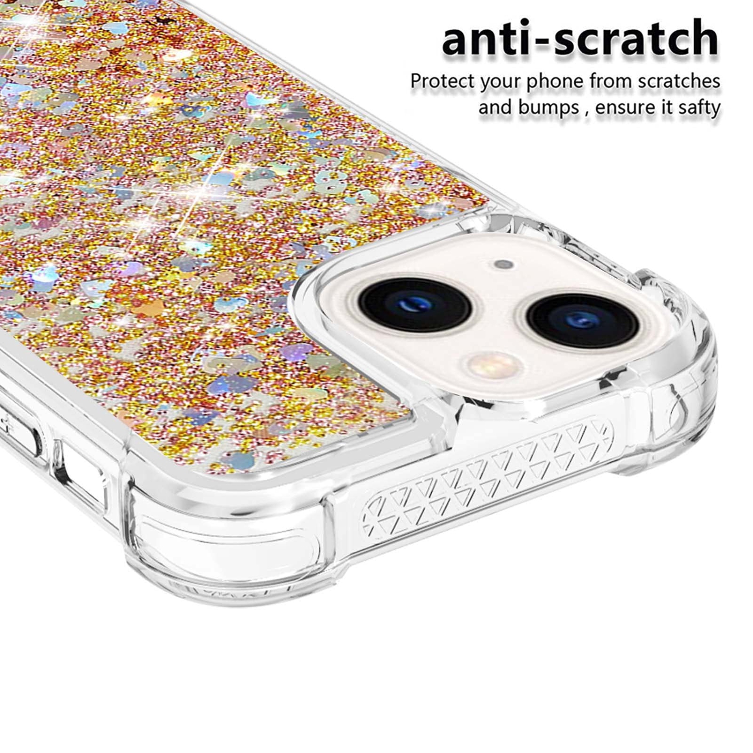 Étui pour iPhone de 15 6,1 po, étui liquide brillant liquide transparent flottant Quicksand antichoc protecteur silicone scintillant Étui souple en