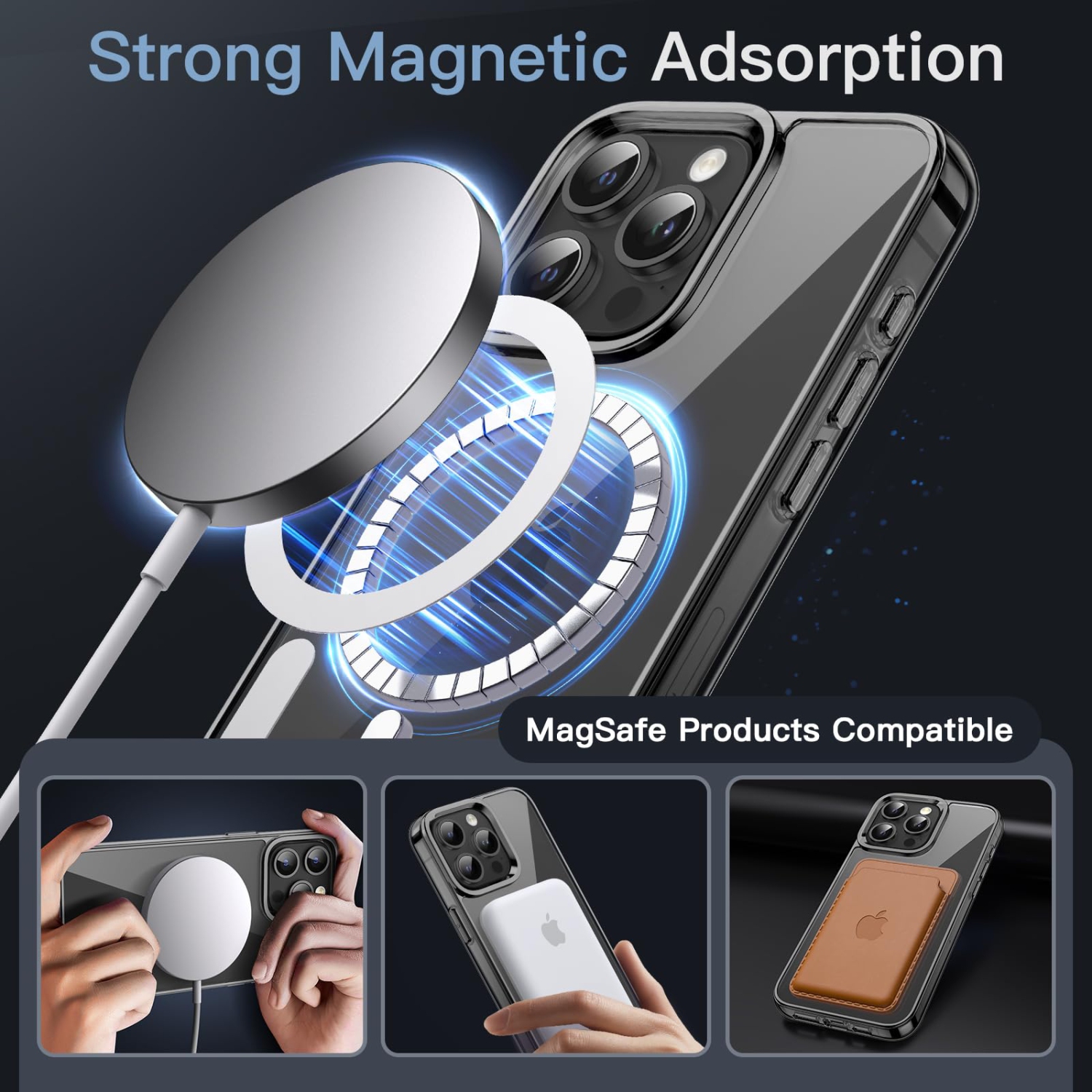 Magnetic Case for iPhone 15 Pro 6.1-Inch Compatible with MagSafe Wireless Charging, Shockproof Phone Bumper Cover, Anti-Scratch Clear Back