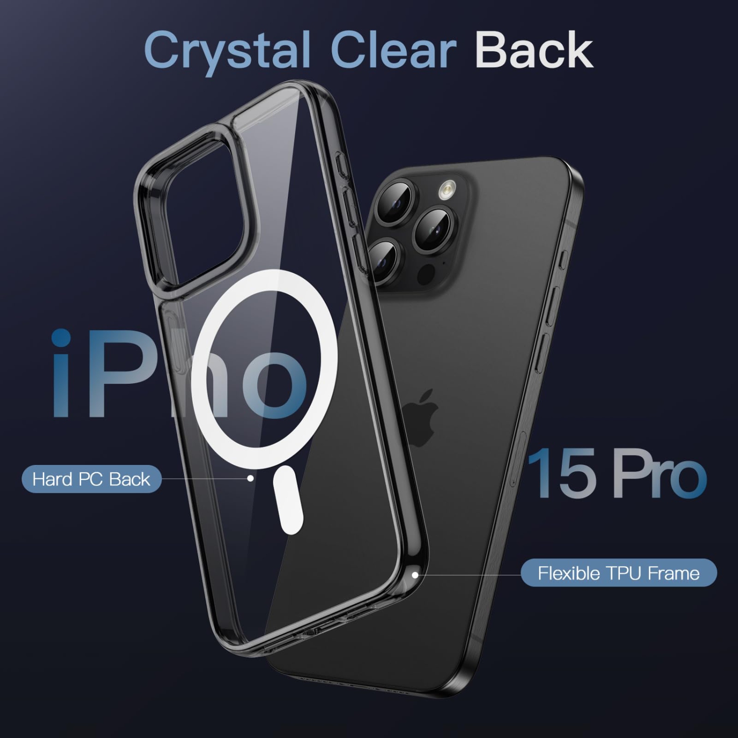 Magnetic Case for iPhone 15 Pro 6.1-Inch Compatible with MagSafe Wireless Charging, Shockproof Phone Bumper Cover, Anti-Scratch Clear Back