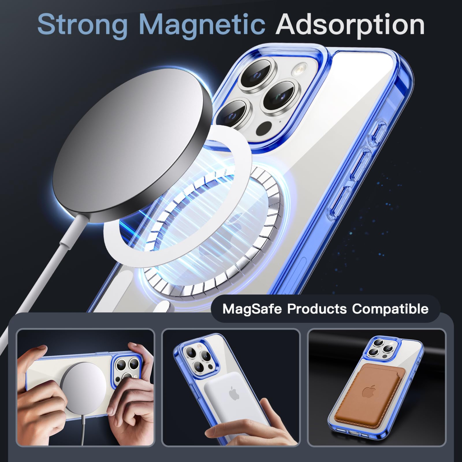Magnetic Case for iPhone 15 Pro 6.1-Inch Compatible with MagSafe Wireless Charging, Shockproof Phone Bumper Cover, Anti-Scratch Clear Back