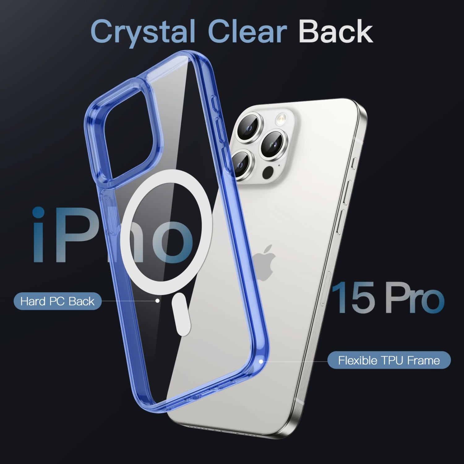 Magnetic Case for iPhone 15 Pro 6.1-Inch Compatible with MagSafe Wireless Charging, Shockproof Phone Bumper Cover, Anti-Scratch Clear Back